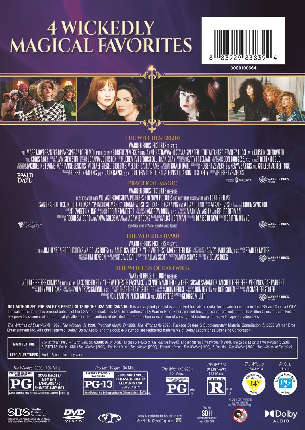 Detalle 1 de Warner Home Video 883929838394 Witches 4-Film Collection DVD