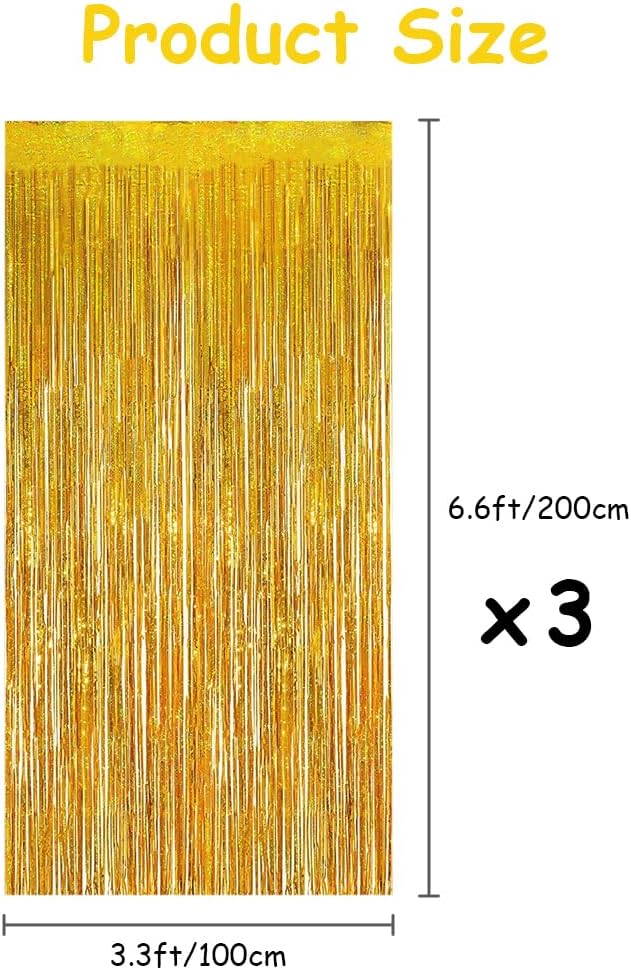 Thumbnail 1 de OFFCUP Metallic Fringe Curtains, 3-Piece Shiny Party Backdrop