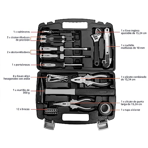 Detalle 2 de Amazon Basics Juego de herramientas para el hogar, 32 piezas, plástico negro/gris