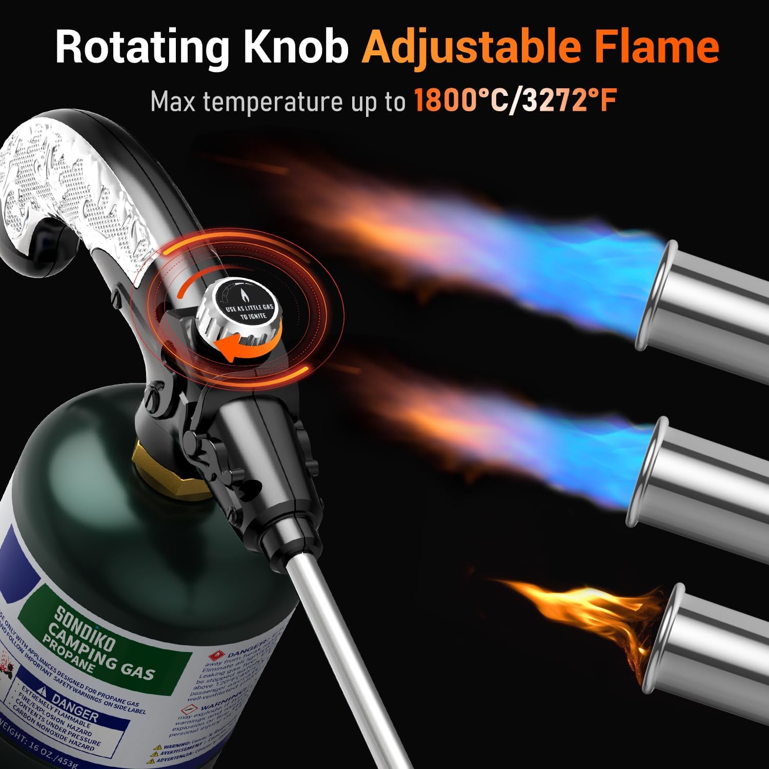 Detalle de Sondiko GF-8016 Propane Weed Torch, 30-Inch Detachable, Adjustable Flame