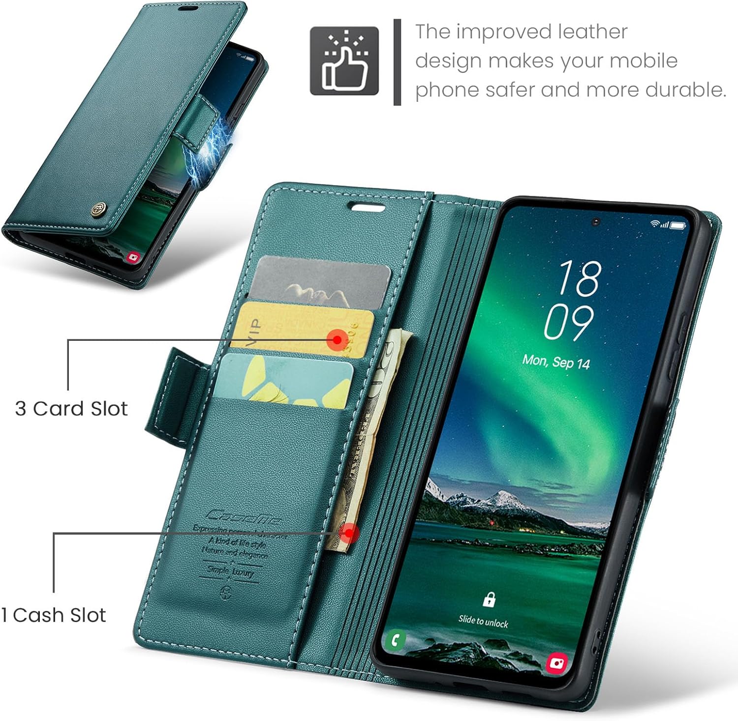 Thumbnail 1 de QLTYPRI Hülle für Samsung Galaxy S24 FE – Vintage Leder Wallet Case mit RFID-Schutz, Grün