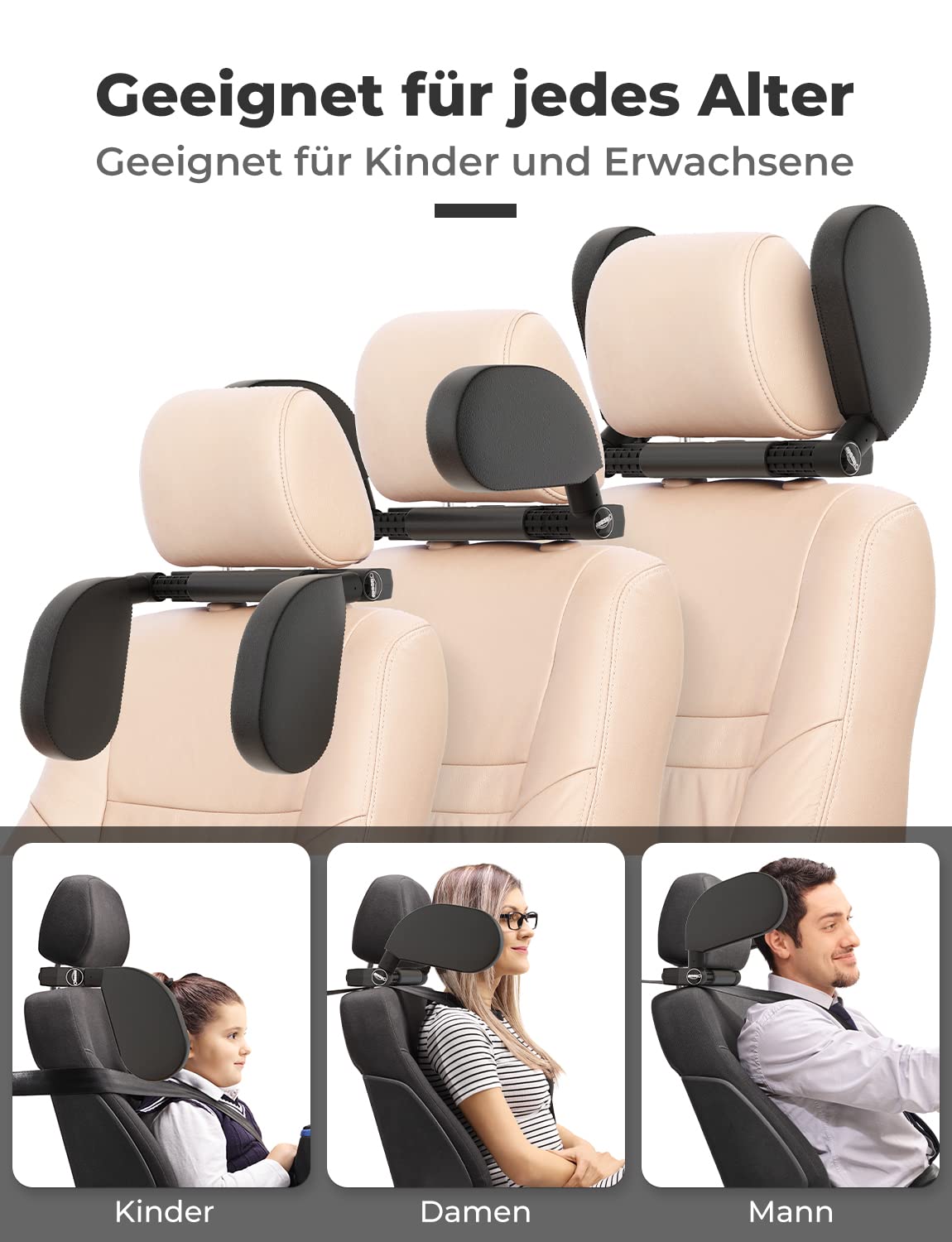Thumbnail 2 de Oasser Kopfstütze Auto – abnehmbare Nackenstütze mit seitlicher Unterstützung für Kinder und Erwachsene