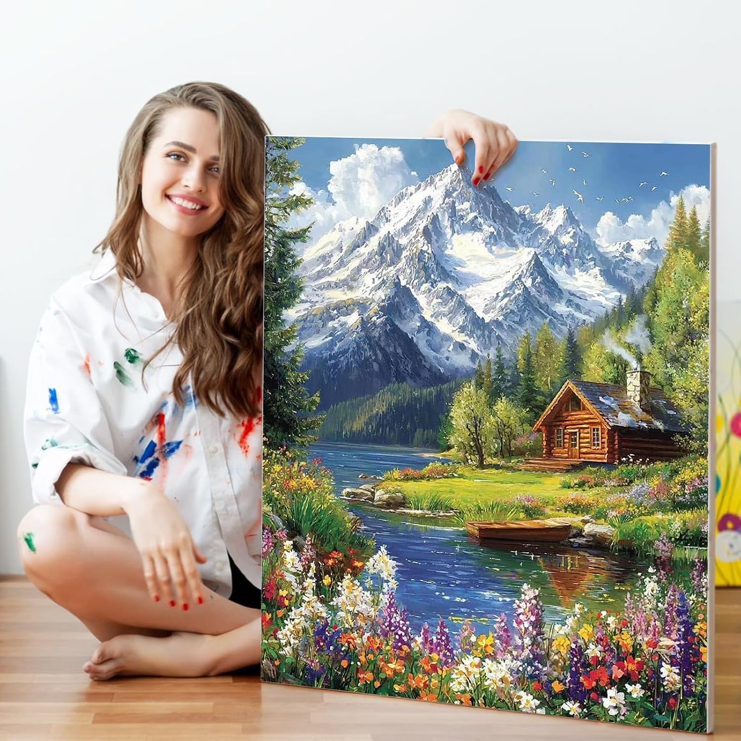 Detalle de Forest Mountain paint by numbers kit 16x20in