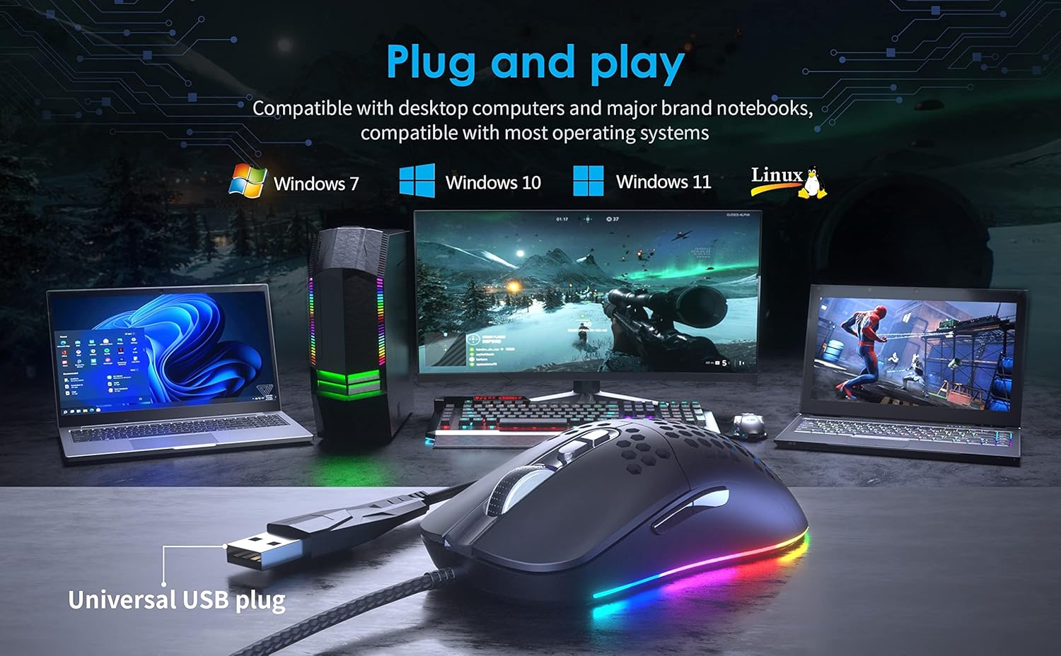 Thumbnail 1 de CYD C306 Wired RGB Gaming Mouse: An Ergonomic, USB 3.0 Precision Tool for Long Sessions