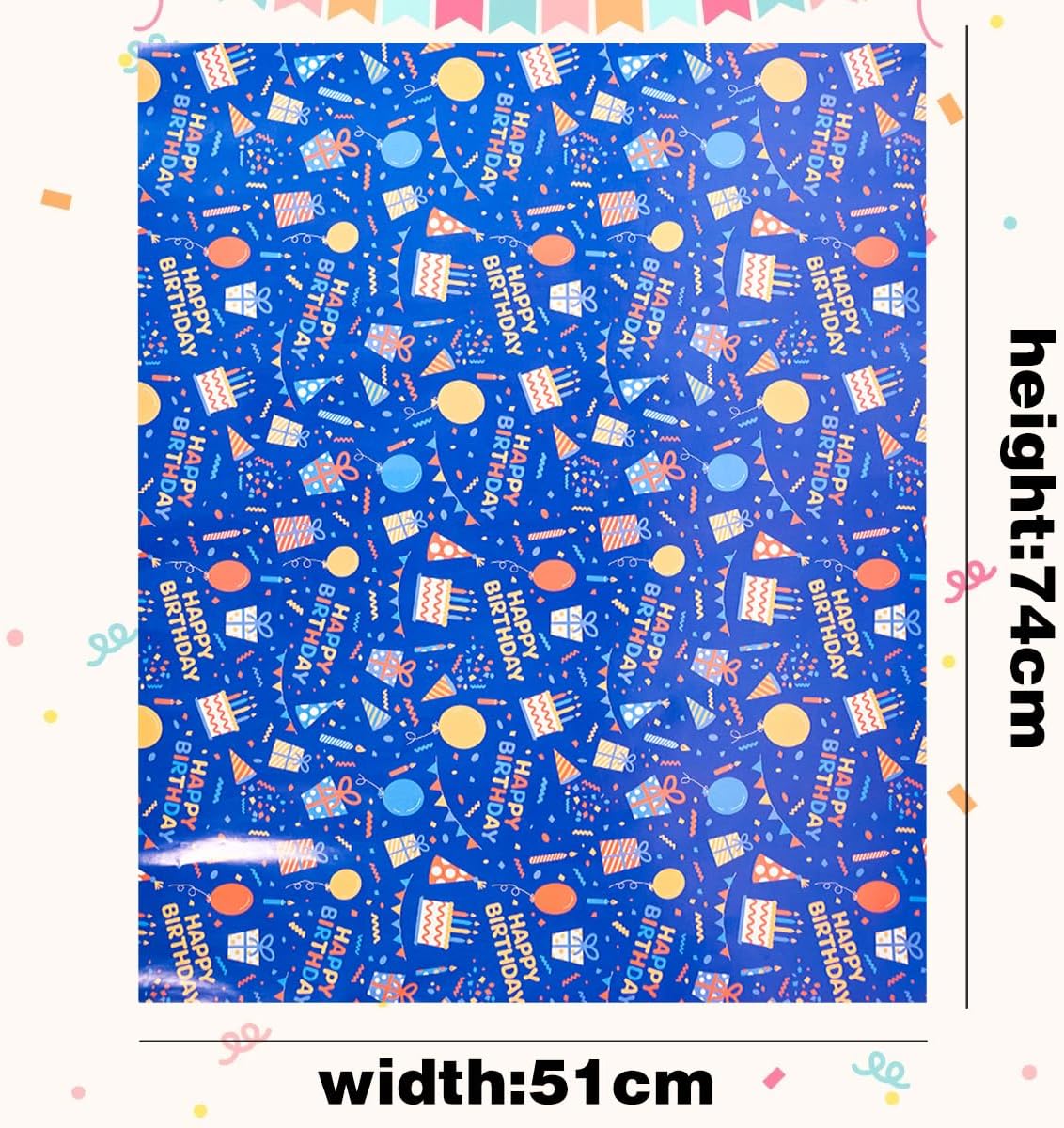 Detalle de Birthday Wrapping Paper Sheets — 8x 51 x 74 cm, 4 Colourful Designs