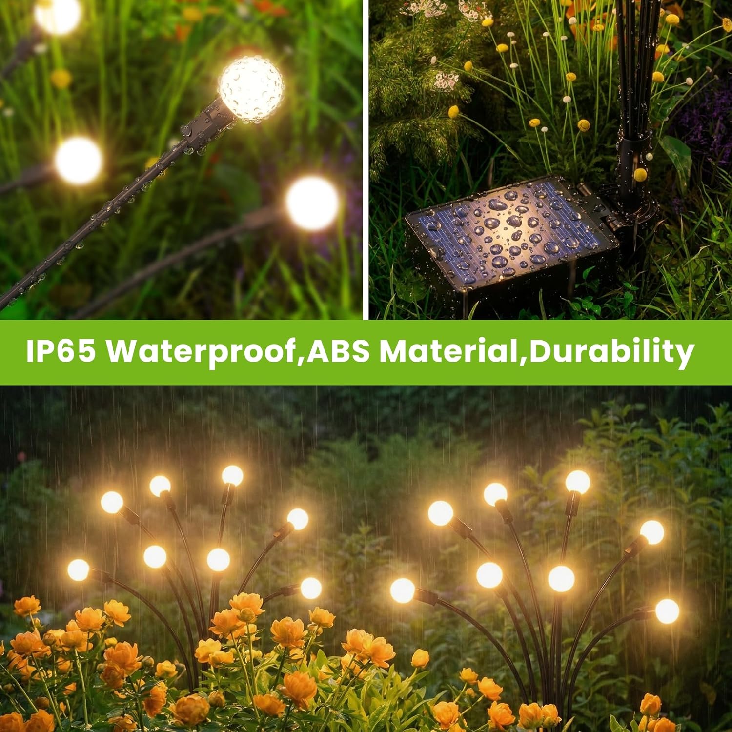 Detalle de Uzexfio Solar Lights Outdoor (4 Pack, 32 LEDs) – Wind-Swaying Firefly Garden Decor with 4 Modes