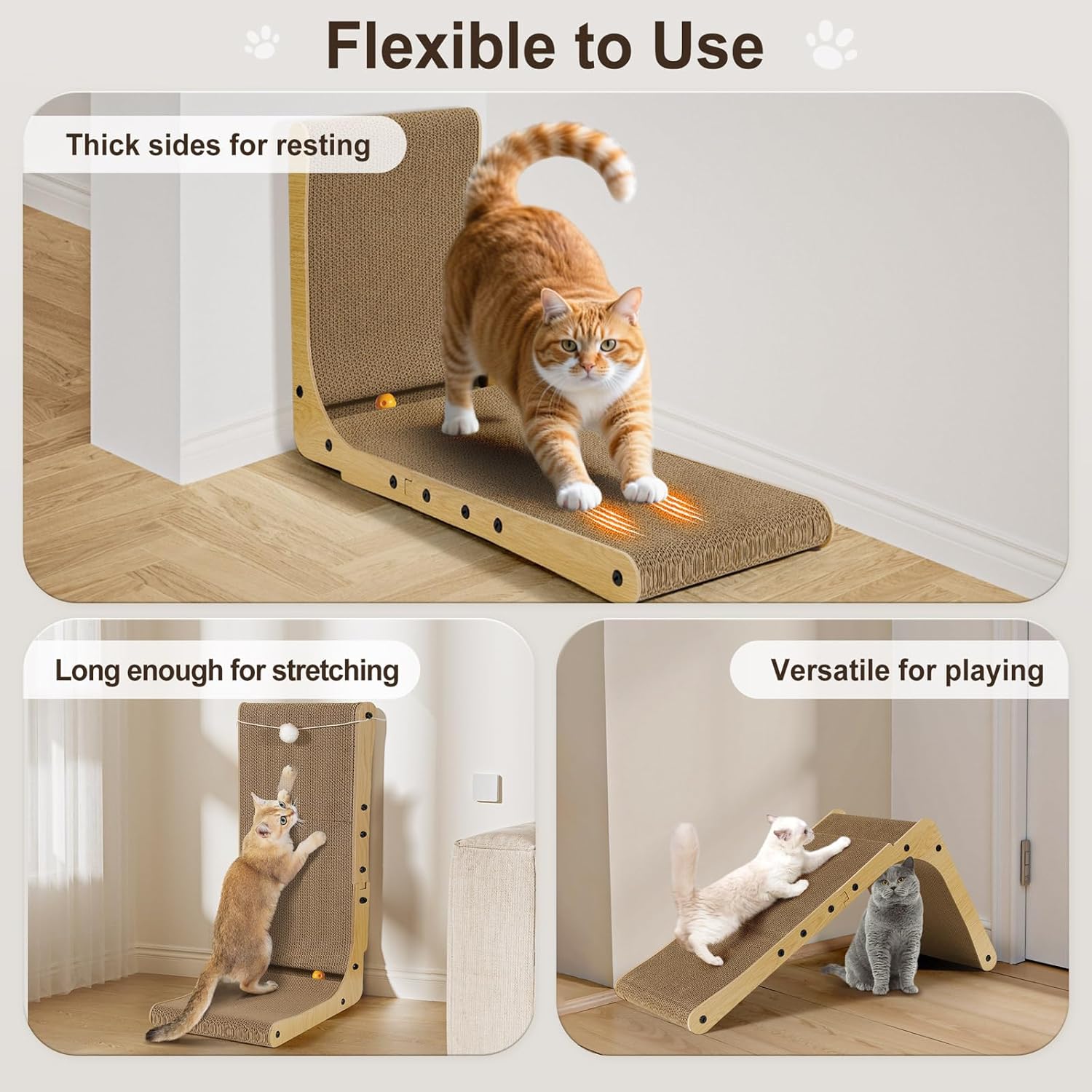 Thumbnail 5 de Gimars griffoir pour chat en carton ondulé en forme de L (68 cm) avec boules en peluche