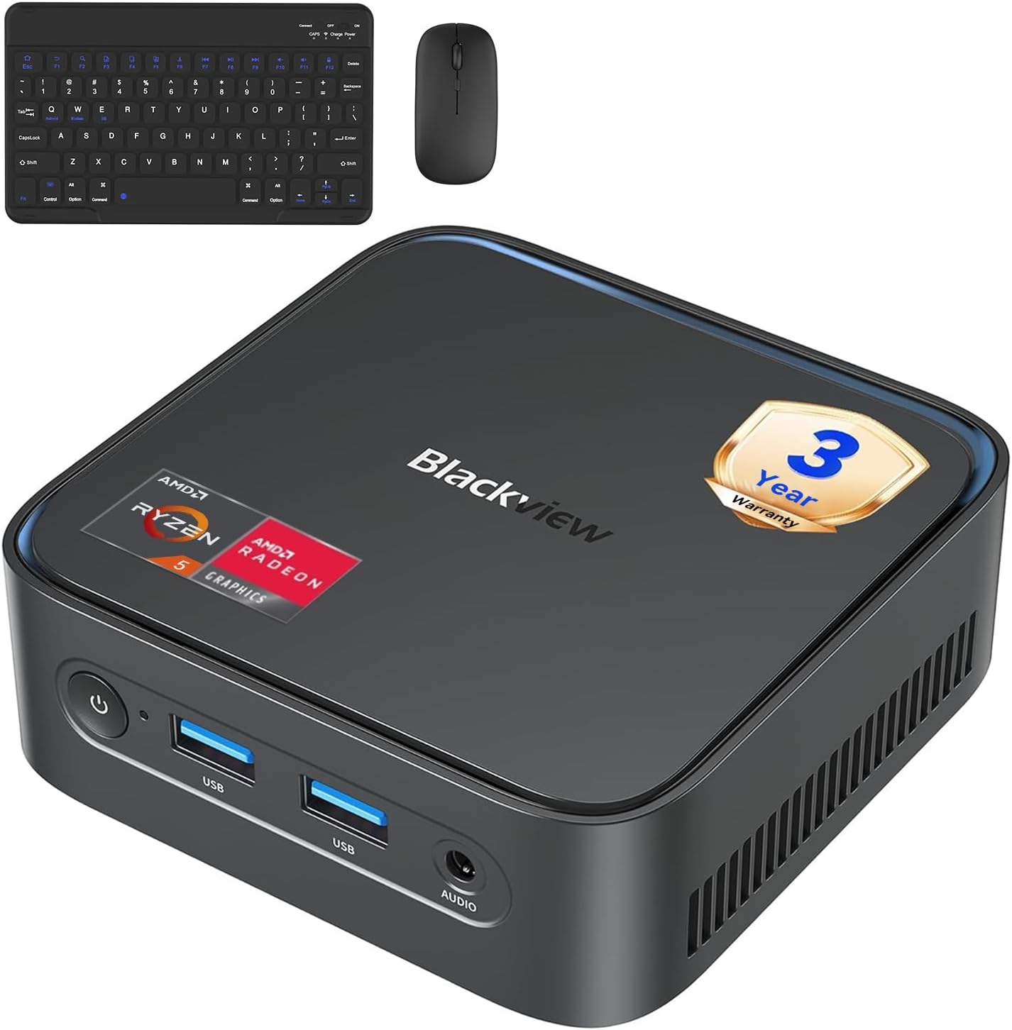 Detalle de Blackview MP50 Mini PC with Ryzen 5, 16GB RAM, 512GB SSD, and Keyboard/Mouse – Win 11 Pro