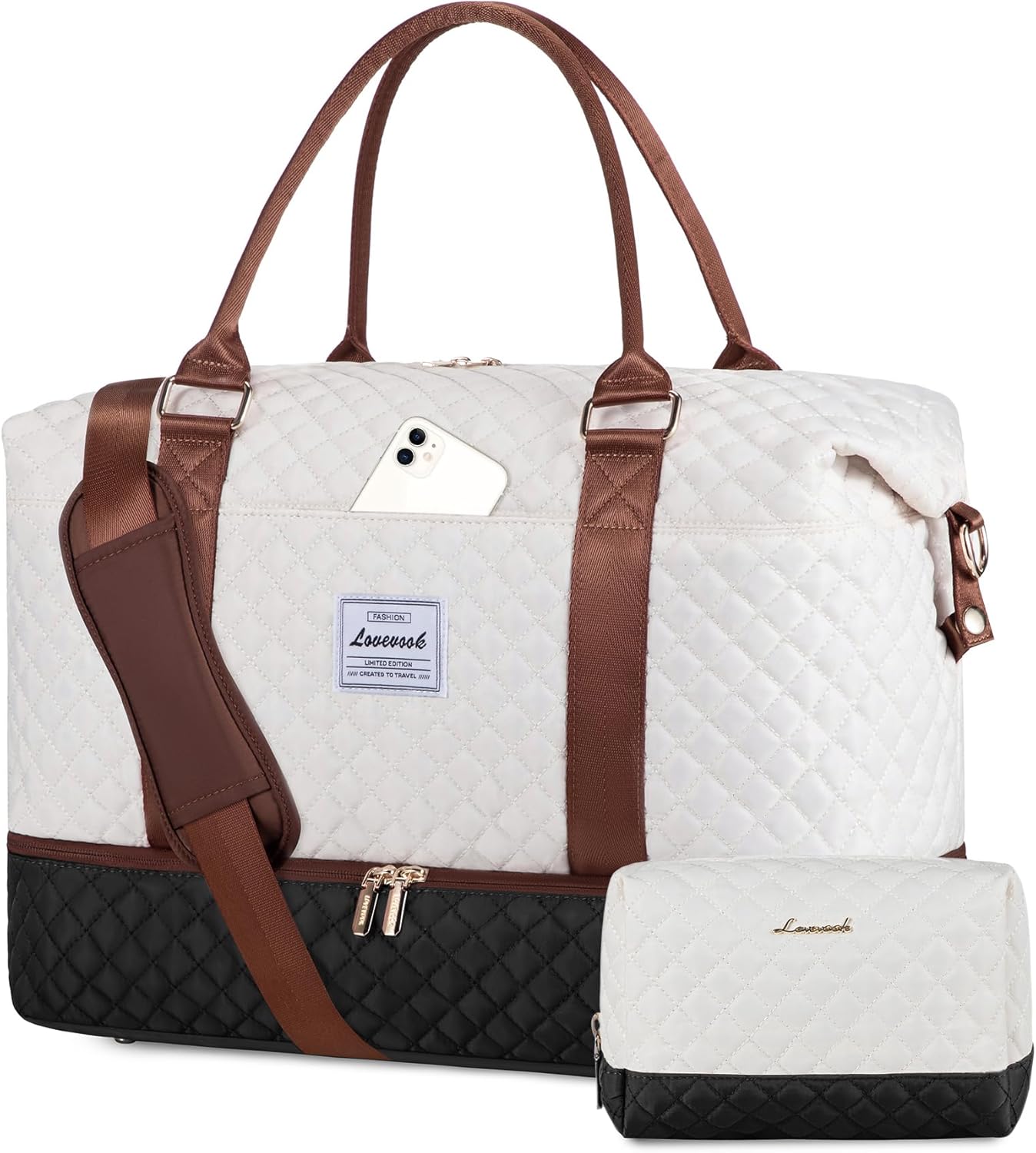 Detalle de LOVEVOOK Travel Bag for Women: Large Carry-On Duffel with Shoe Compartment and Wash Bag