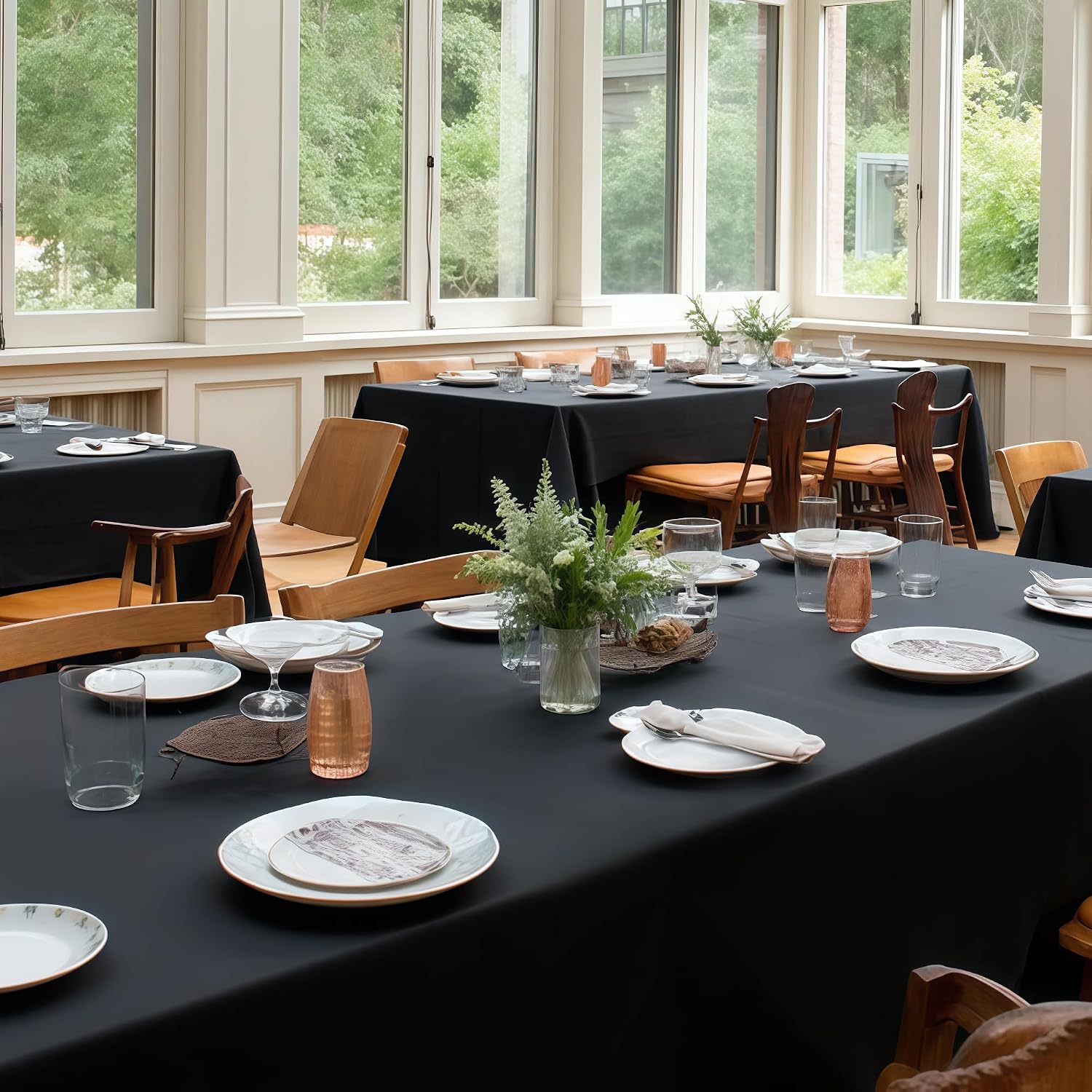Detalle 2 de sancua Black Rectangle Tablecloths, 6-Pack, 60 x 120 Inches, Polyester
