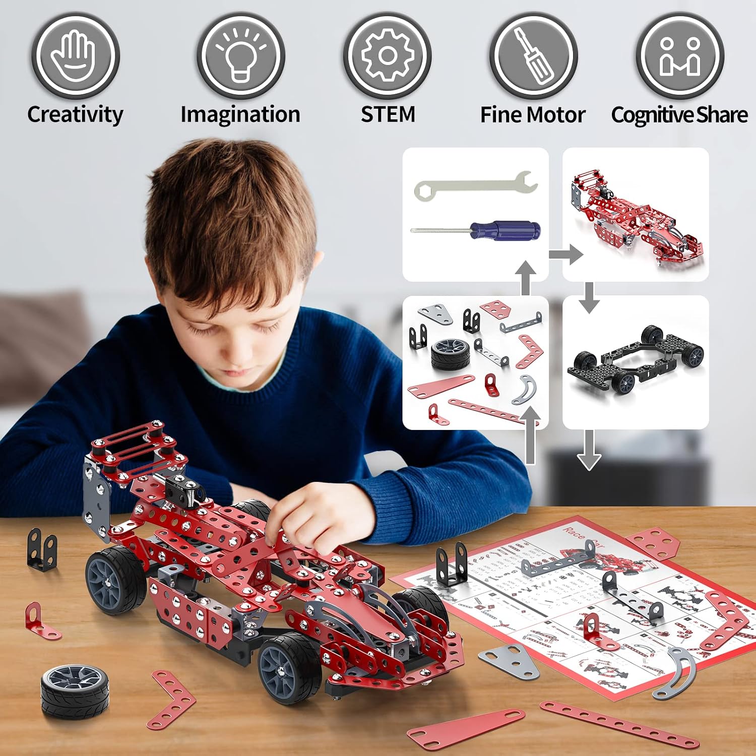 Detalle de Lucky Doug Building Kit Model Car Set (287-Piece STEM Project) for Kids Ages 8–12