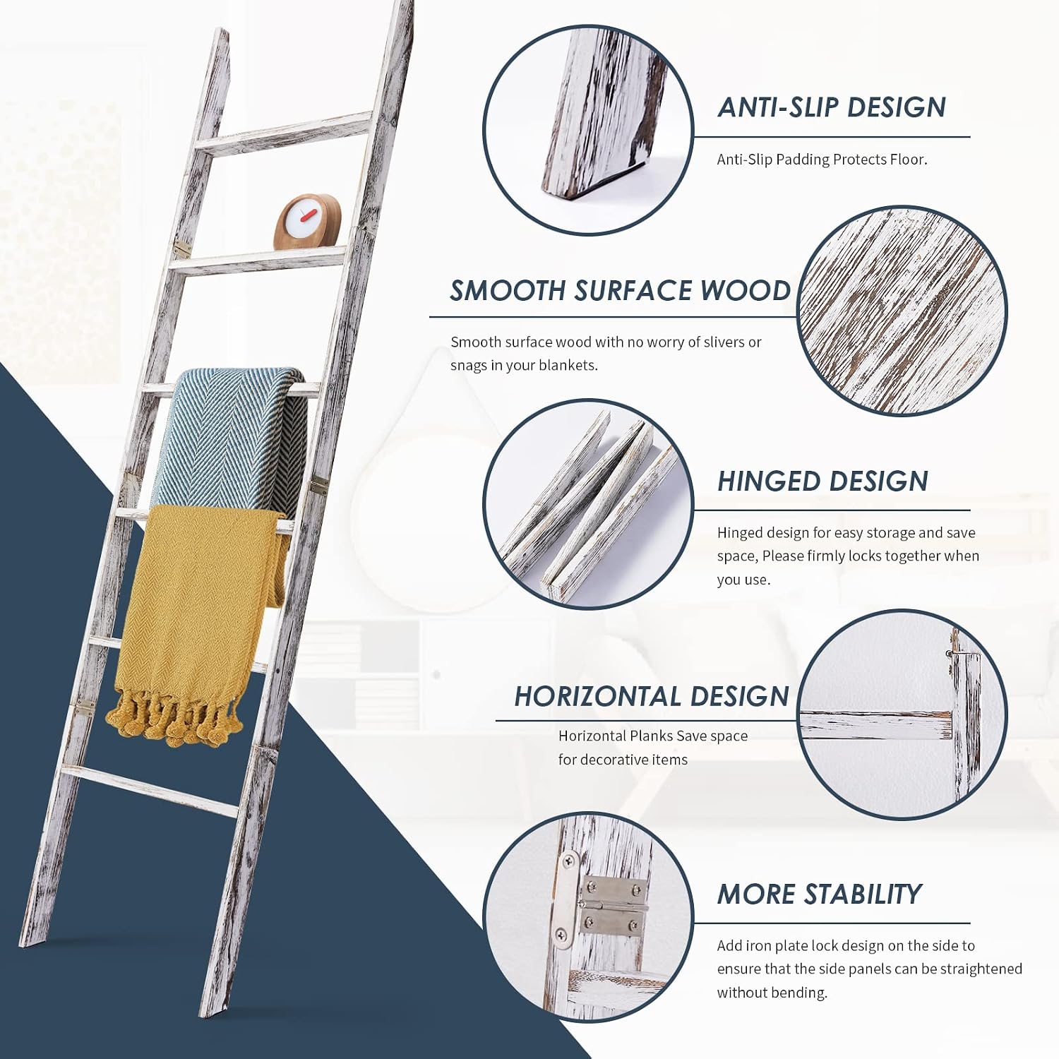 Detalle 2 de Wooden Blanket Ladder, 6-Tier