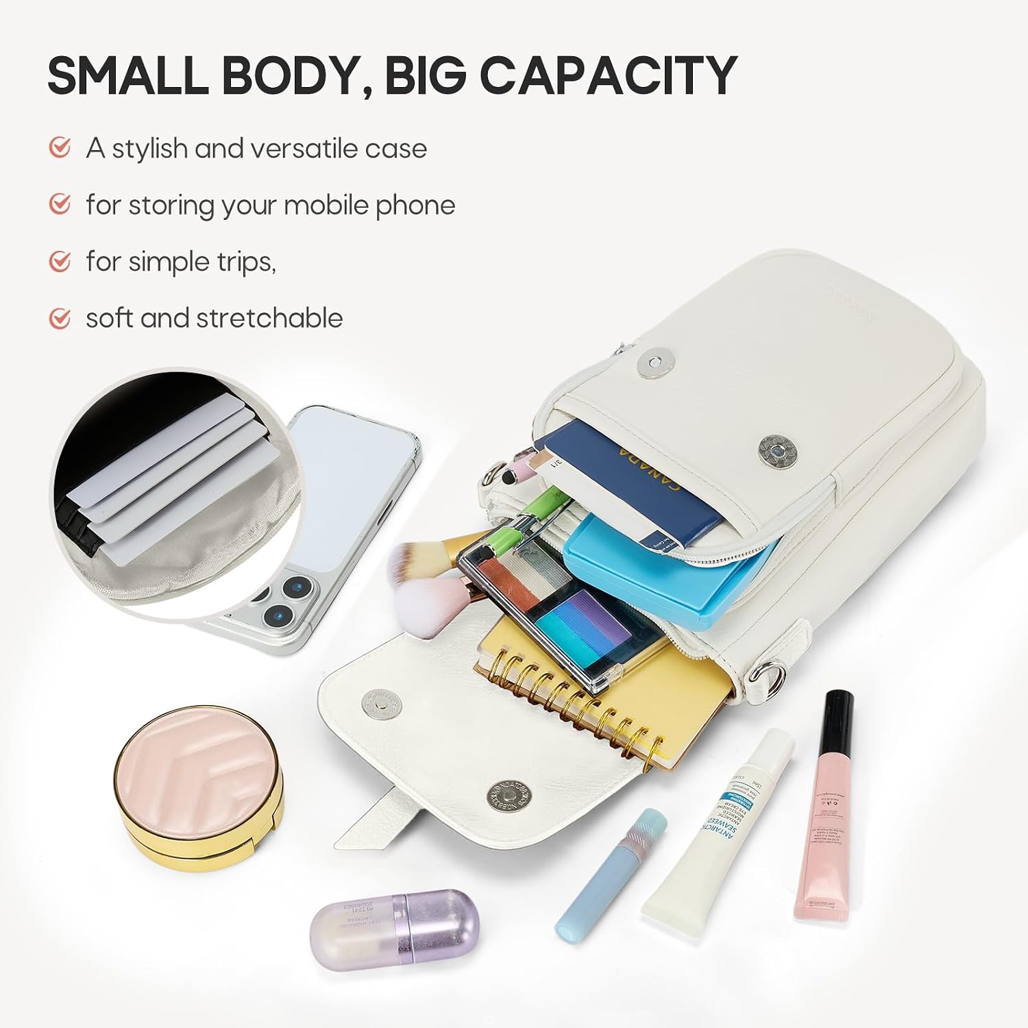 Detalle de RAINSMORE Small Cross Body Bag for Women: PU Leather Phone Companion with Adjustable Strap