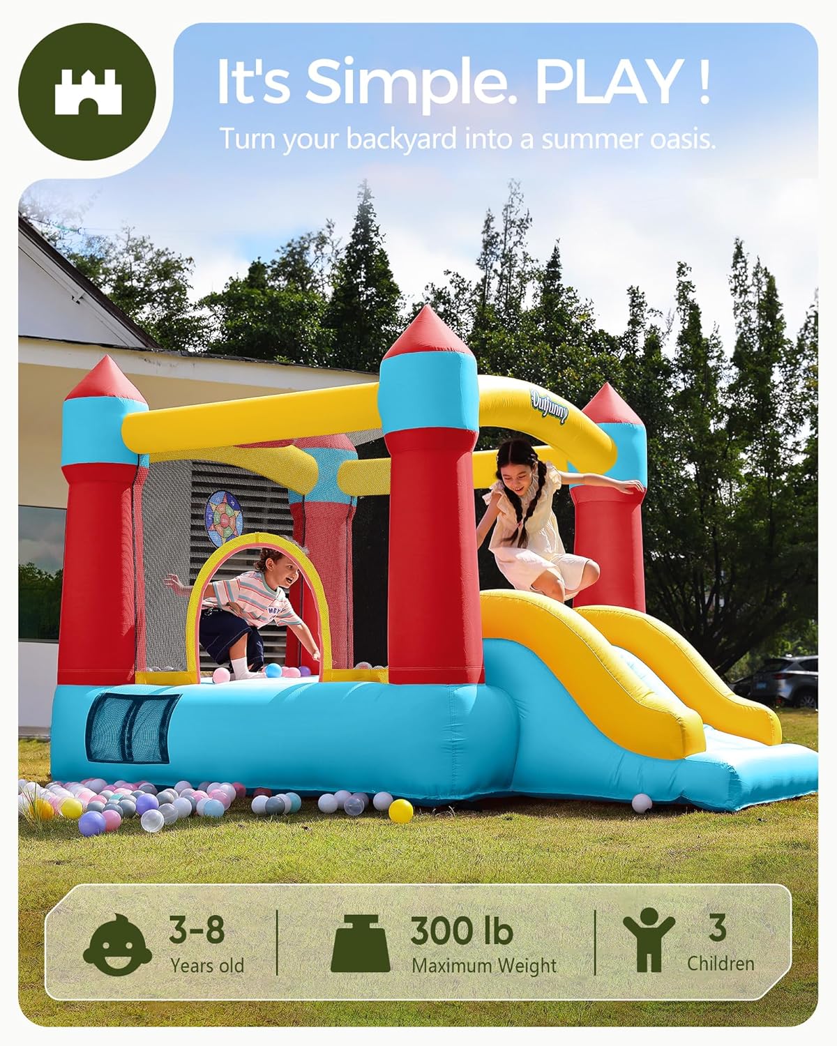 Thumbnail 1 de Outfunny Indoor Bounce House with Slide for Kids (Bounce Area 6' x 6', 300 lb Capacity) – Blue