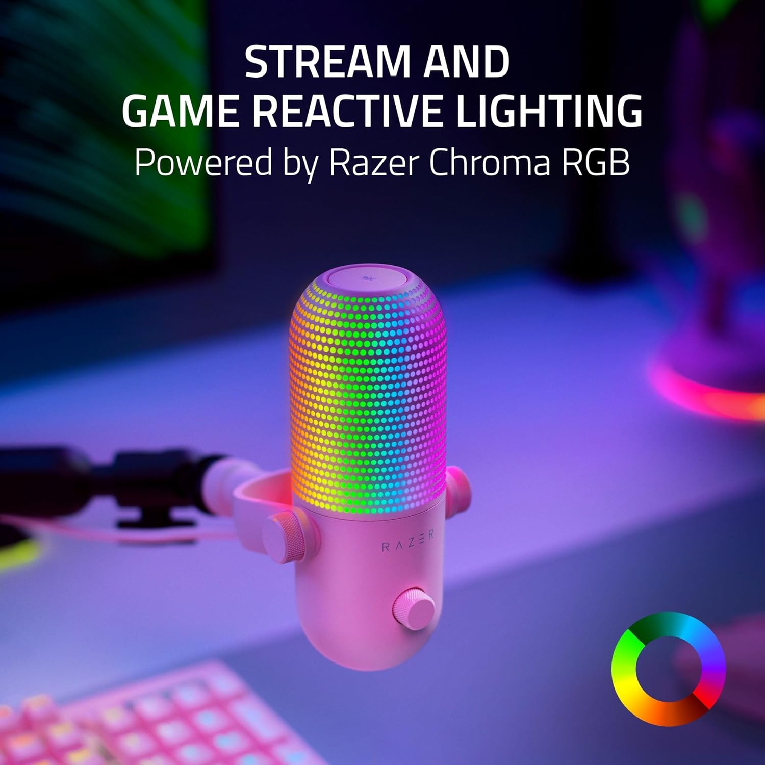 Thumbnail 1 de Razer Seiren V3 Chroma RGB USB Microphone (Quartz) – supercardioid condenser with tap-to-mute