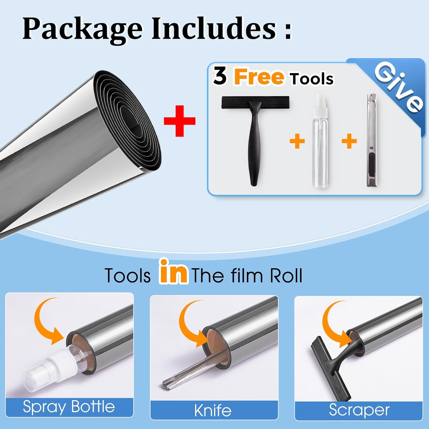 Thumbnail 6 de Coavas Silver Reflective Privacy Window Film, 29.5" x 78.7", with 3 Tools