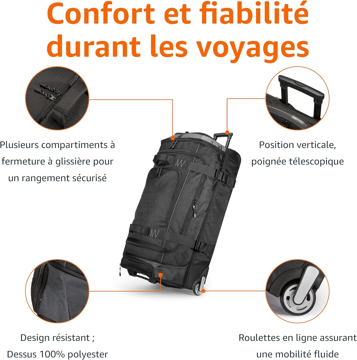 Detalle de Amazon Basics Sac de Voyage à Roulettes 105 L — Léger, durable et polyvalent