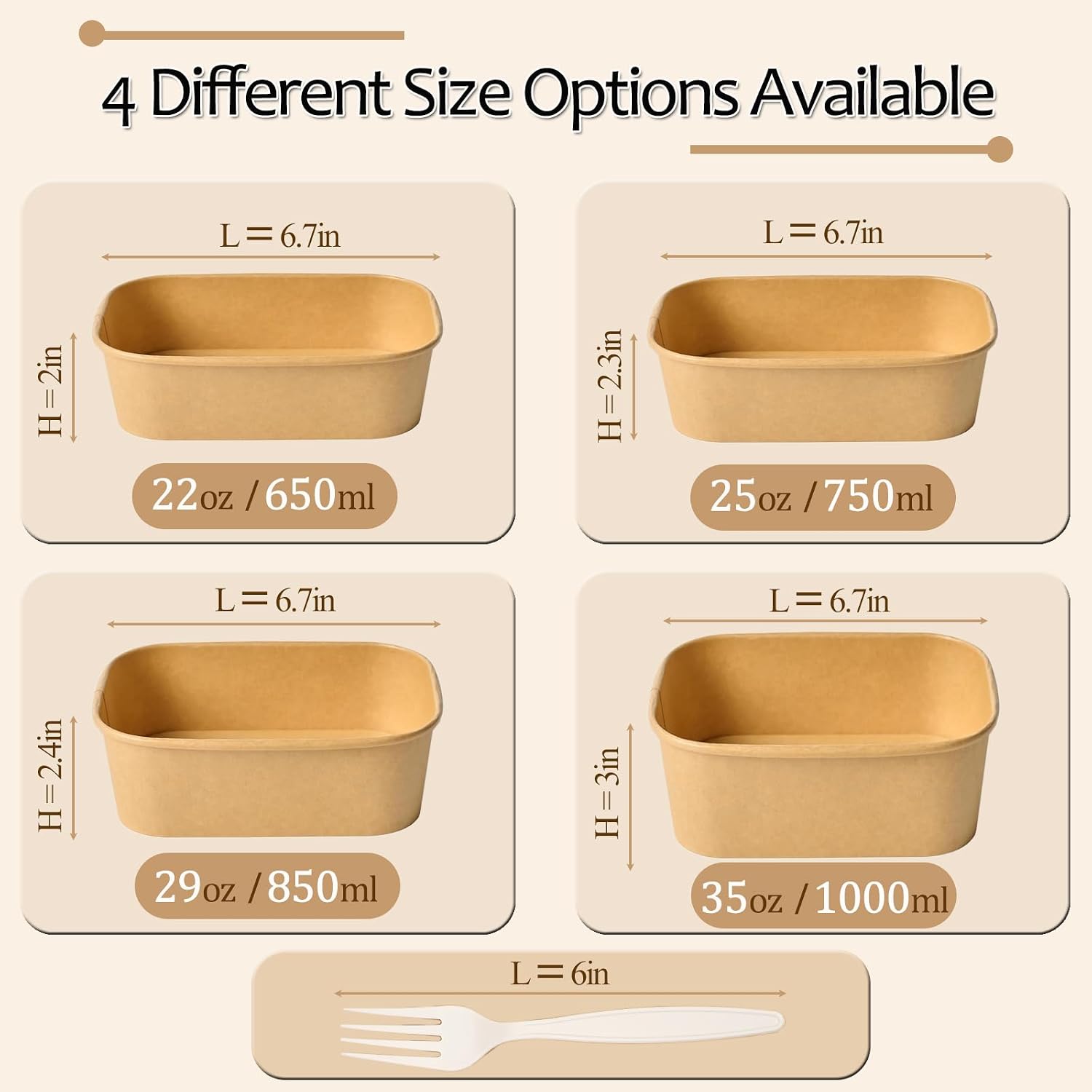 Detalle de Artuxer 50-Pack 29oz Disposable Kraft Paper Bowls with Lids and Forks