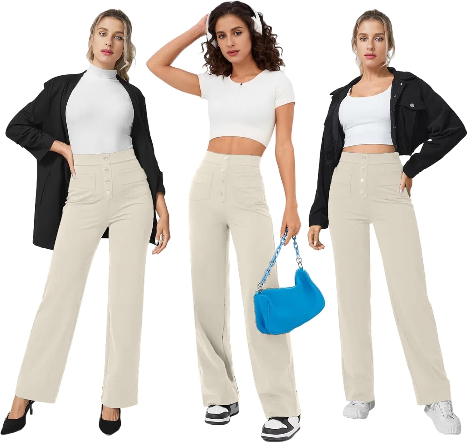 Thumbnail 4 de Glacspyg Yoga Pantalons Femmes Taille Haute — Pantalon Décontracté à Poches et Bouton (Droite) 80% Polyester
