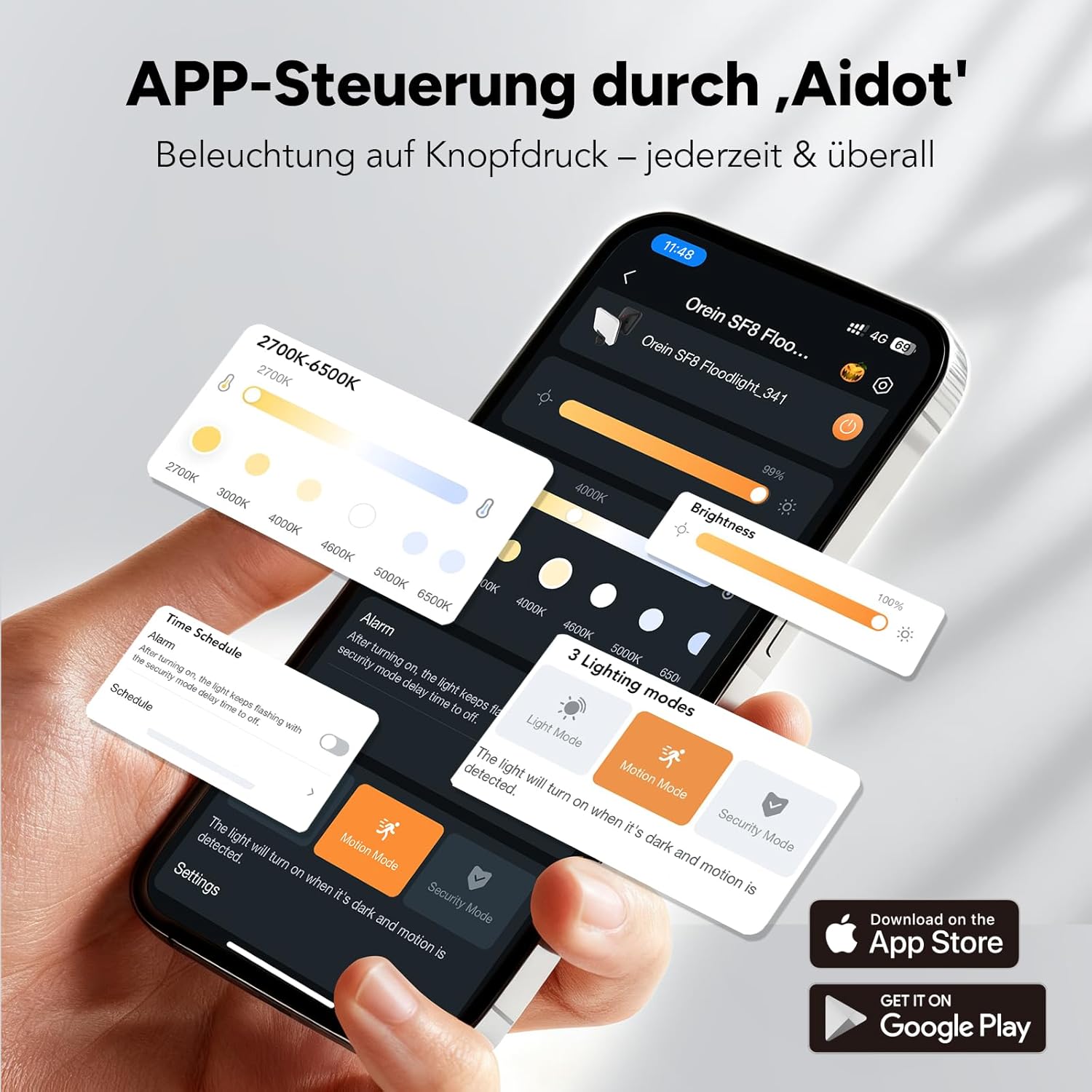 Thumbnail 2 de OREiN Smart LED Strahler mit Bewegungsmelder 28W/3000lm – IP65 Außenleuchte mit 2700/4000/6500K, Gruppensteuerung & Zeitplan