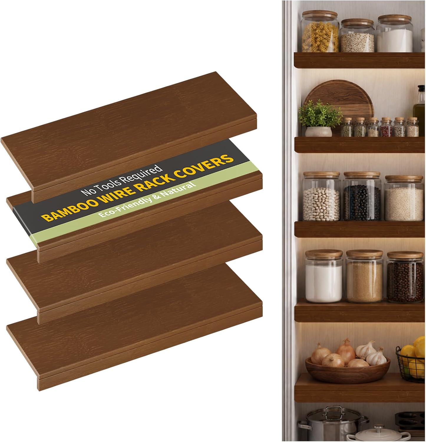Detalle de ClimbHope Bamboo Wire Shelf Covers (4 pcs, 36" W x 12" D, Walnut)