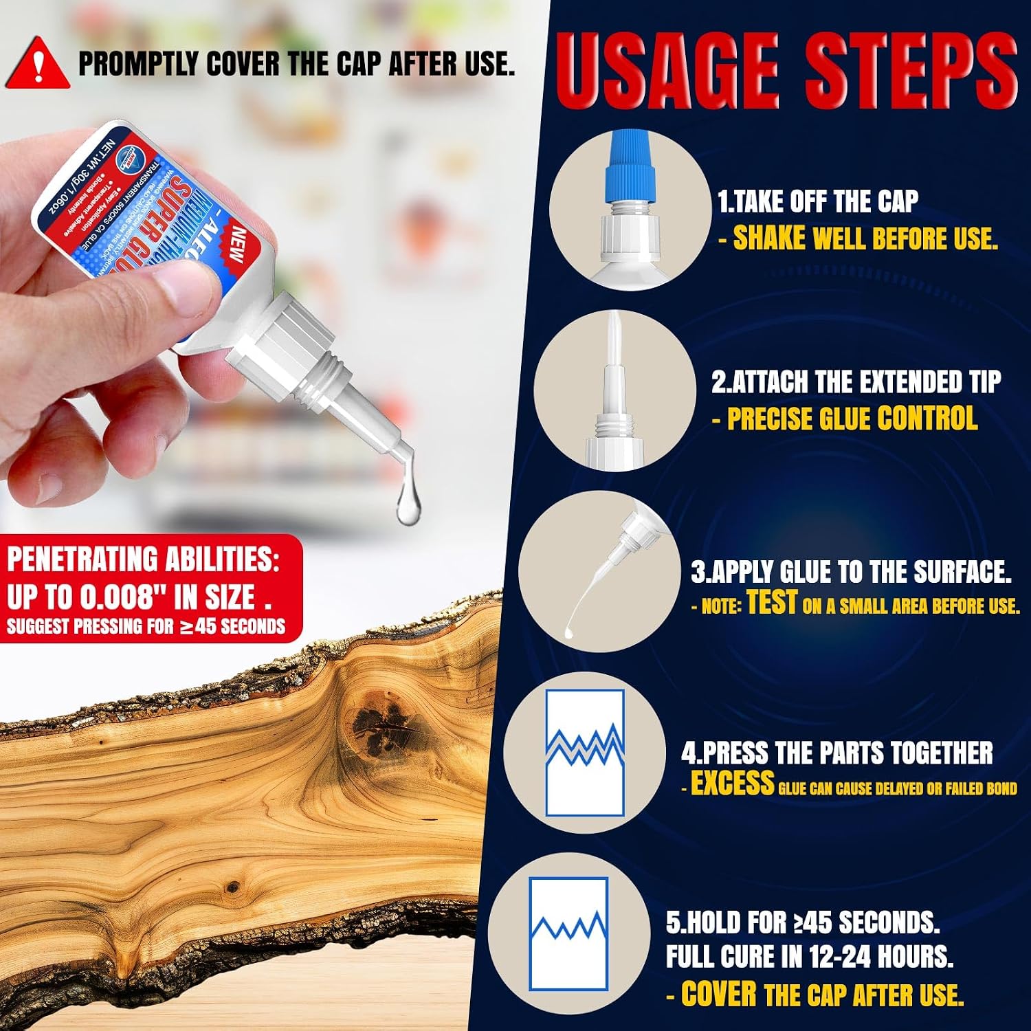 Thumbnail 4 de ALECPEA Medium CA Glue 30g for Woodworking – Controlled 500 cps Clear Formula