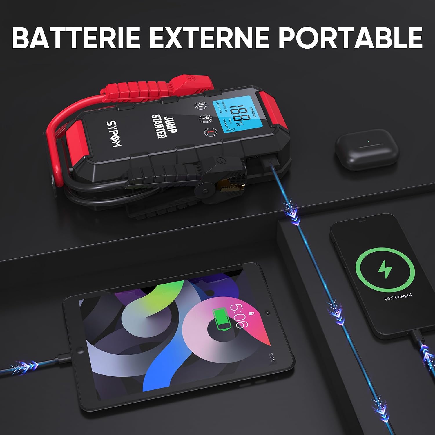 Detalle de SYPOM Démarreur de batterie automatique 6000 A — Booster 4 en 1 (12 V)