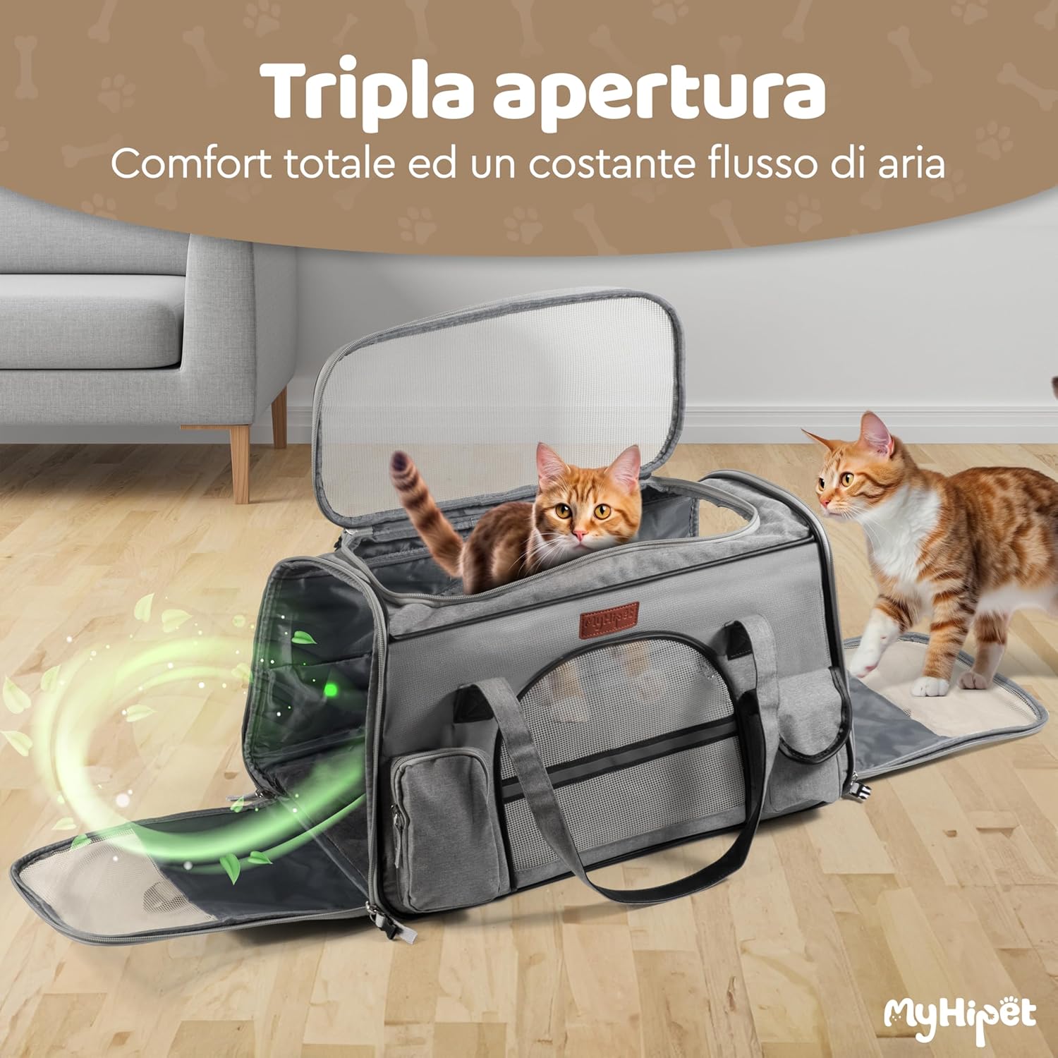 Thumbnail 1 de MyHiPet Trasportino per gatti e cani grande in Oxford 300D 48x28x30 cm grigio, con doppia apertura