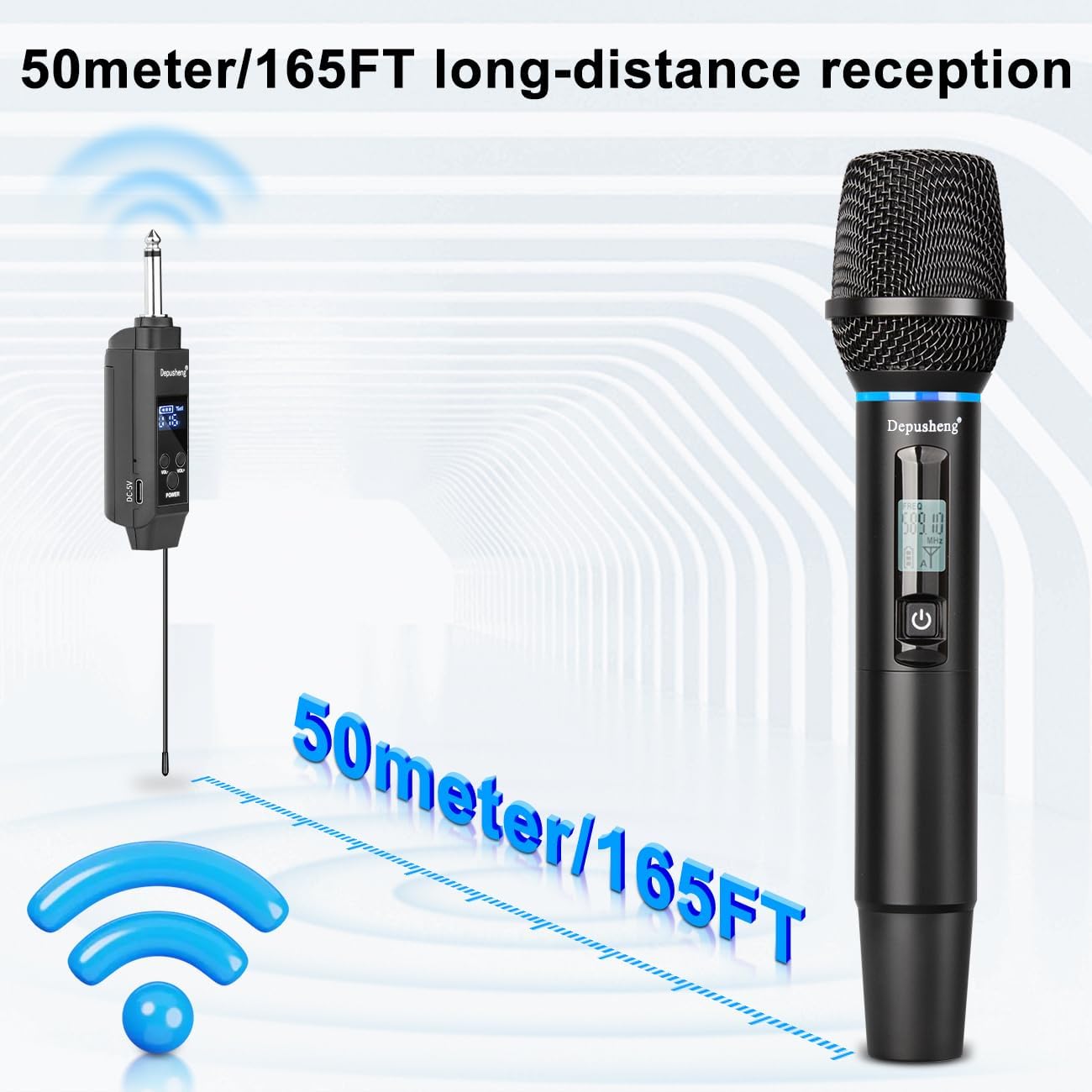 Detalle de Depusheng US-S2 Mic UHF Wireless Handheld Microphone with Metal Body and RGB Lighting