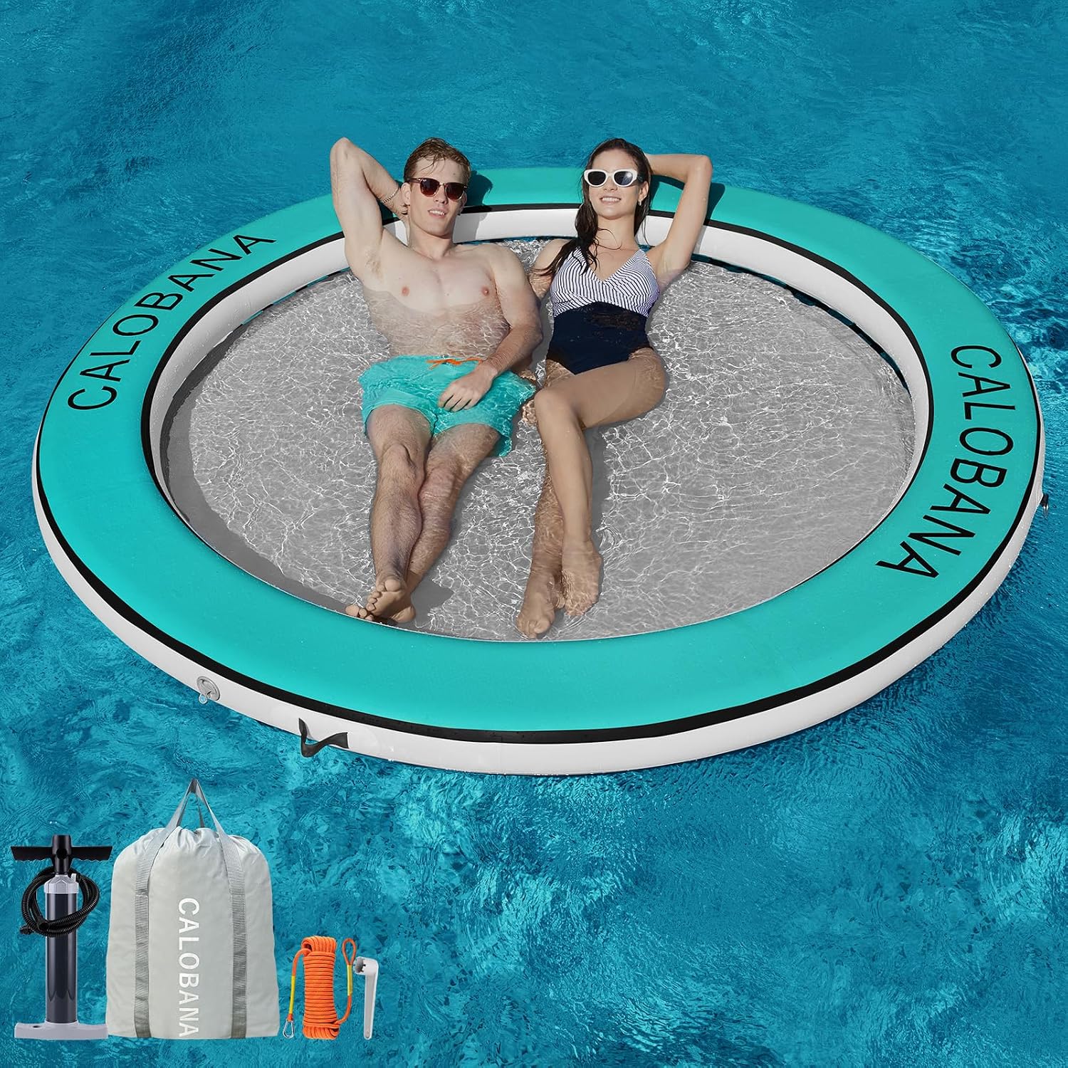 Detalle de CALOBANA Round Inflatable Floating Ring: Durable Water Hammock and Island Platform