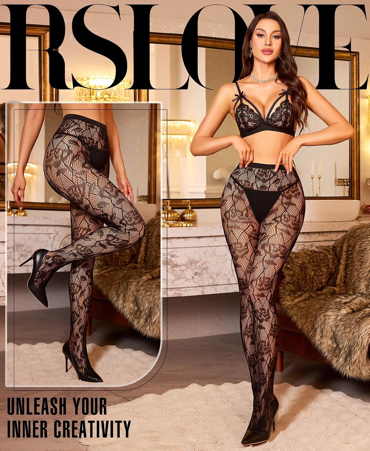 Thumbnail 1 de RSLOVE Fantasy Fishnet Tights, High-Waist Floral Pattern
