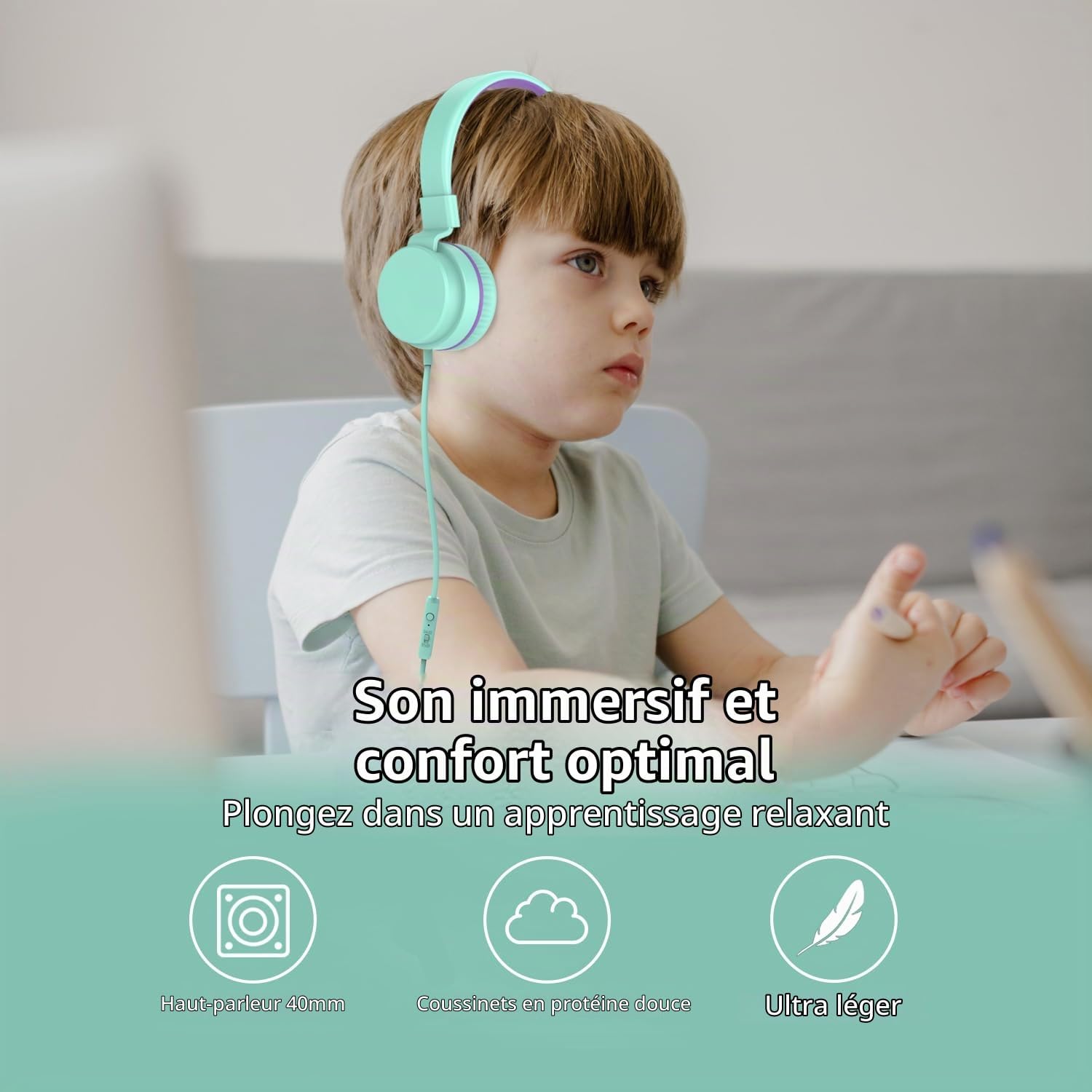 Detalle de YOYOTUNE DMJ-H01 on-ear kinderhoofdtelefoon met microfoon en volumebegrenzer