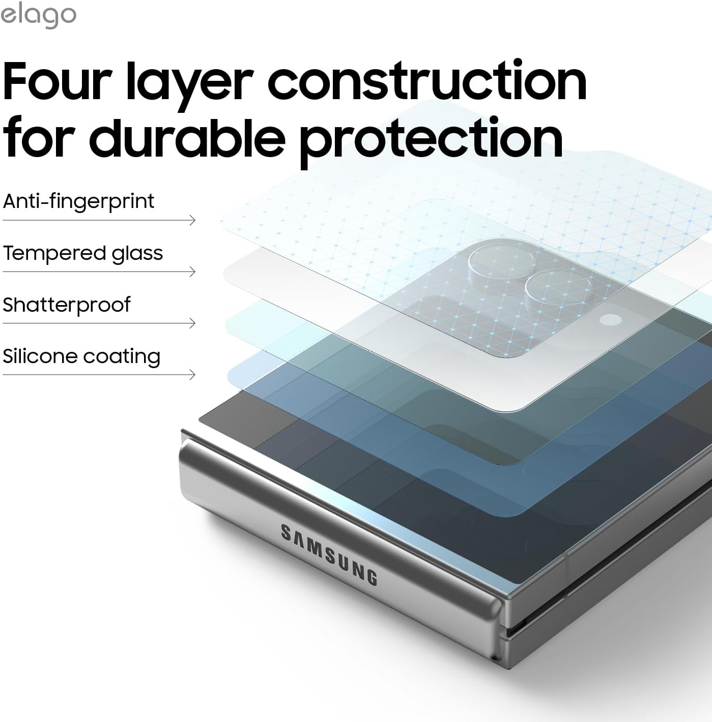 Detalle de elago Proteggi Schermo in Vetro Flessibile con finestra per Samsung Galaxy Z Flip 7 FE / Z Flip 6 / Z Flip 5