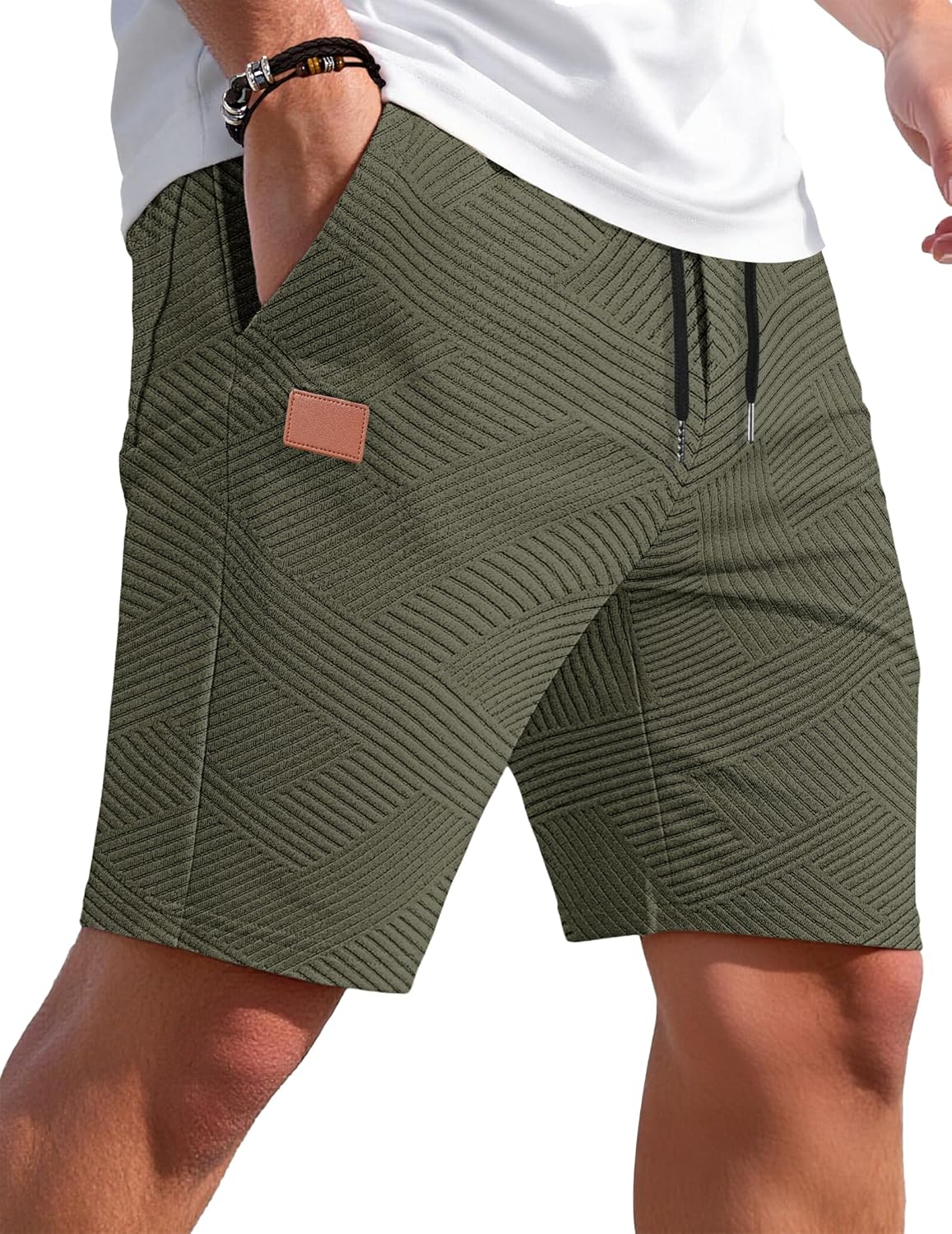 Thumbnail 5 de TARAINYA Textur Kurze Hosen Herren – Baumwolle Shorts mit elastischem Taillenkordelzug
