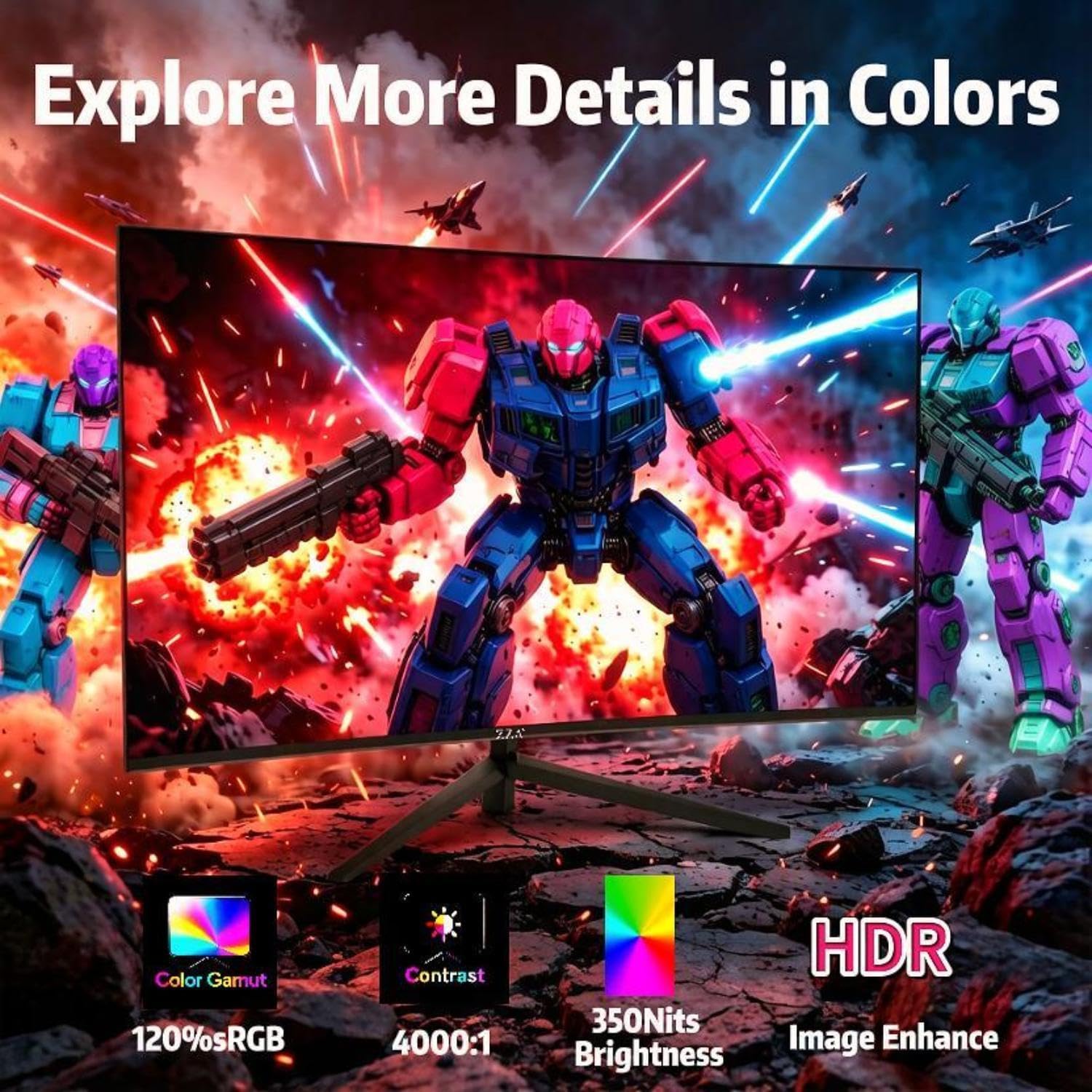 Thumbnail 6 de ZZA 27 Inch Curved Gaming Monitor (200Hz) — Full HD VA, FreeSync, HDMI & DisplayPort, VESA mountable