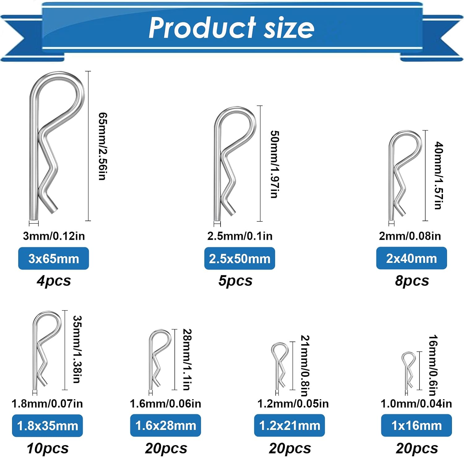 Thumbnail 1 de Eoppen Cotter Pin Assortment Kit, 220 Pieces, 13 Sizes, 304 Stainless Steel
