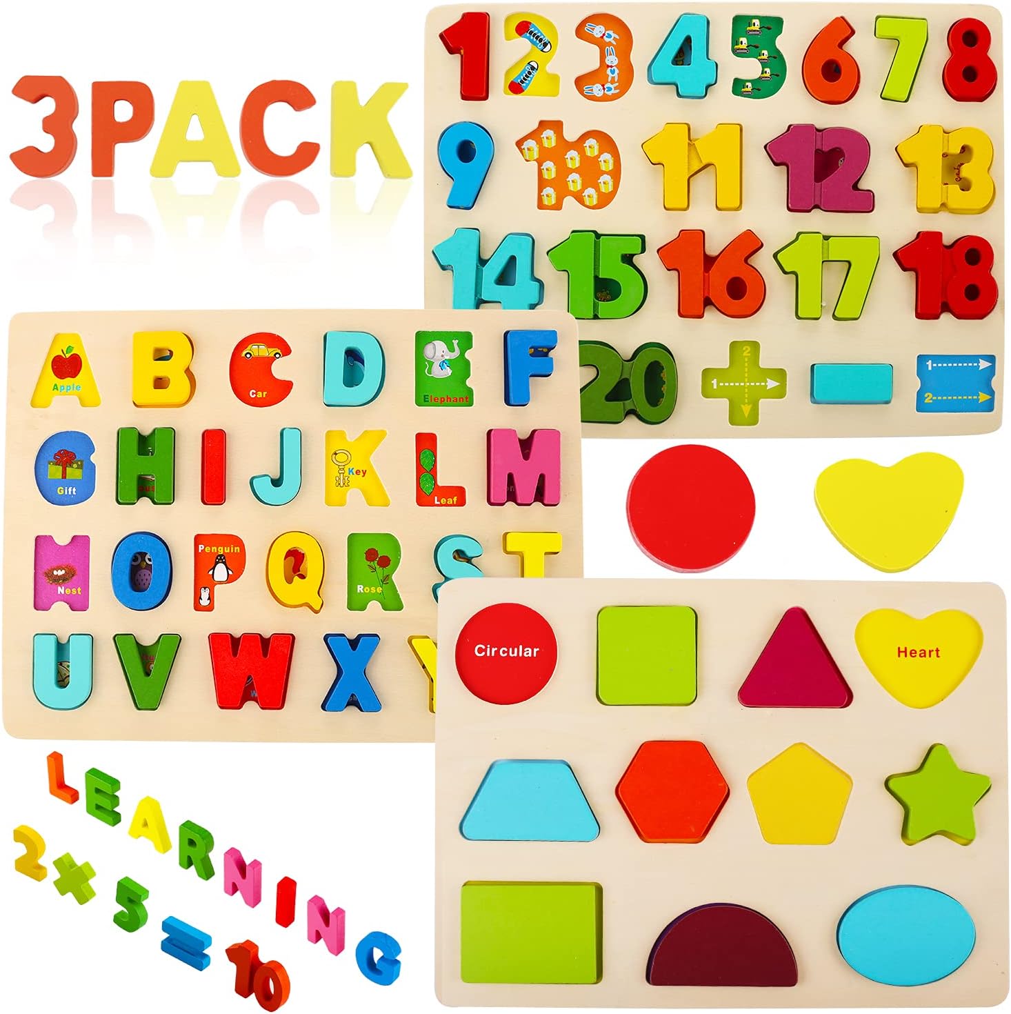 Detalle de Voamuw Wooden Puzzles for Toddlers 3pcs set