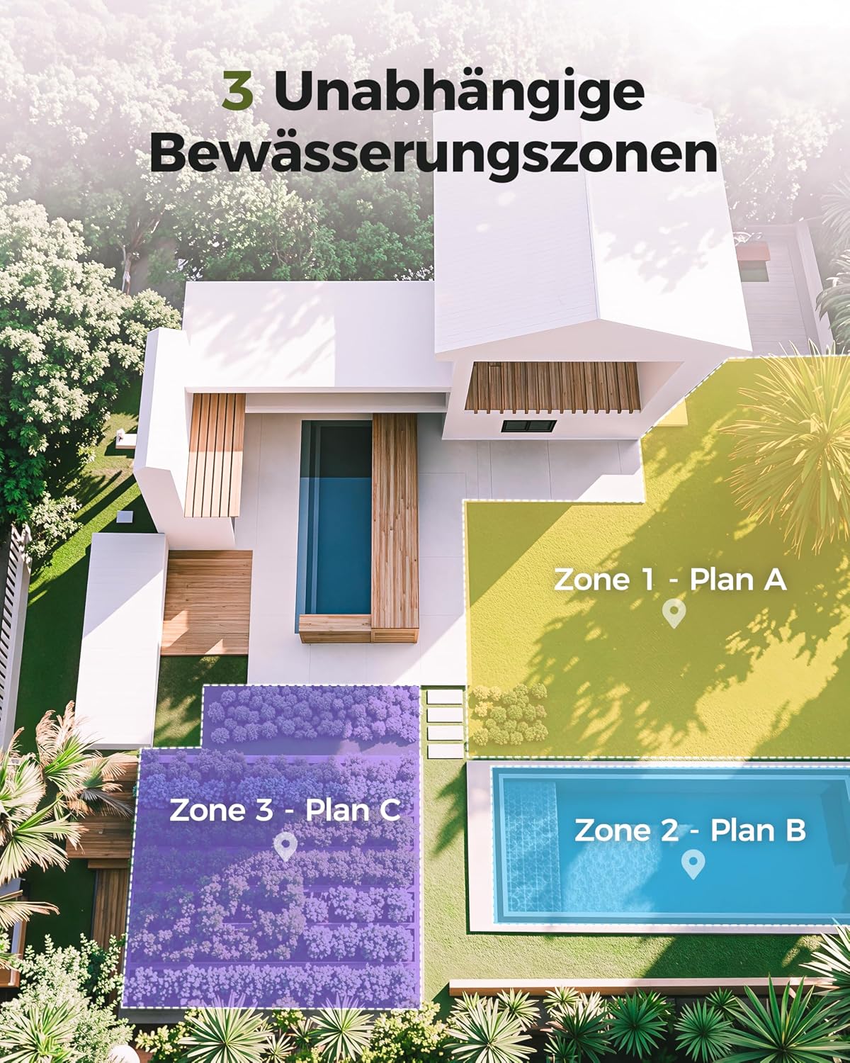 Detalle 2 de Diivoo Bewässerungscomputer mit 3 Ausgängen, Messinganschlüssen und großem LCD-Display