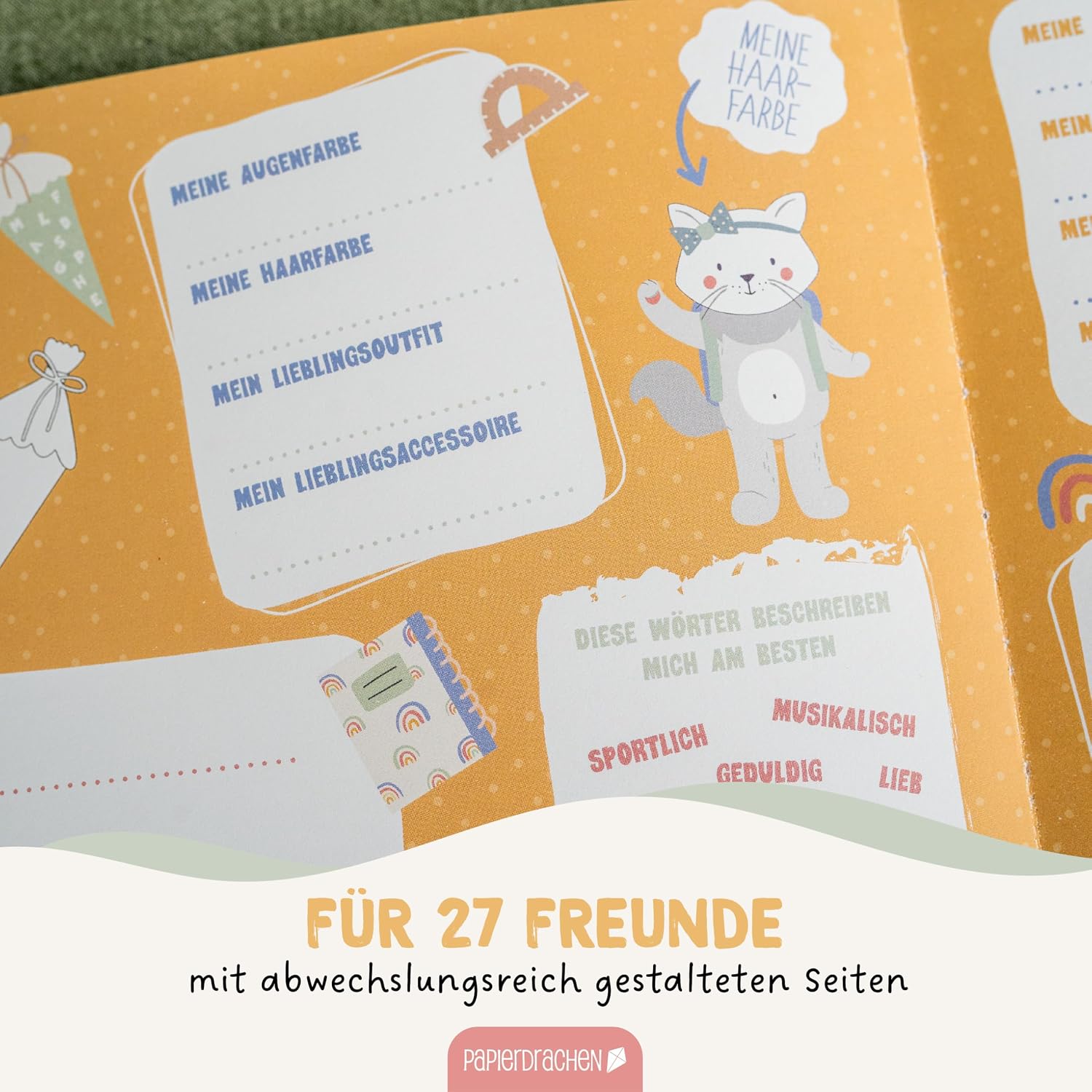 Detalle 2 de Papierdrachen Freundebuch Set 6 für Schule
