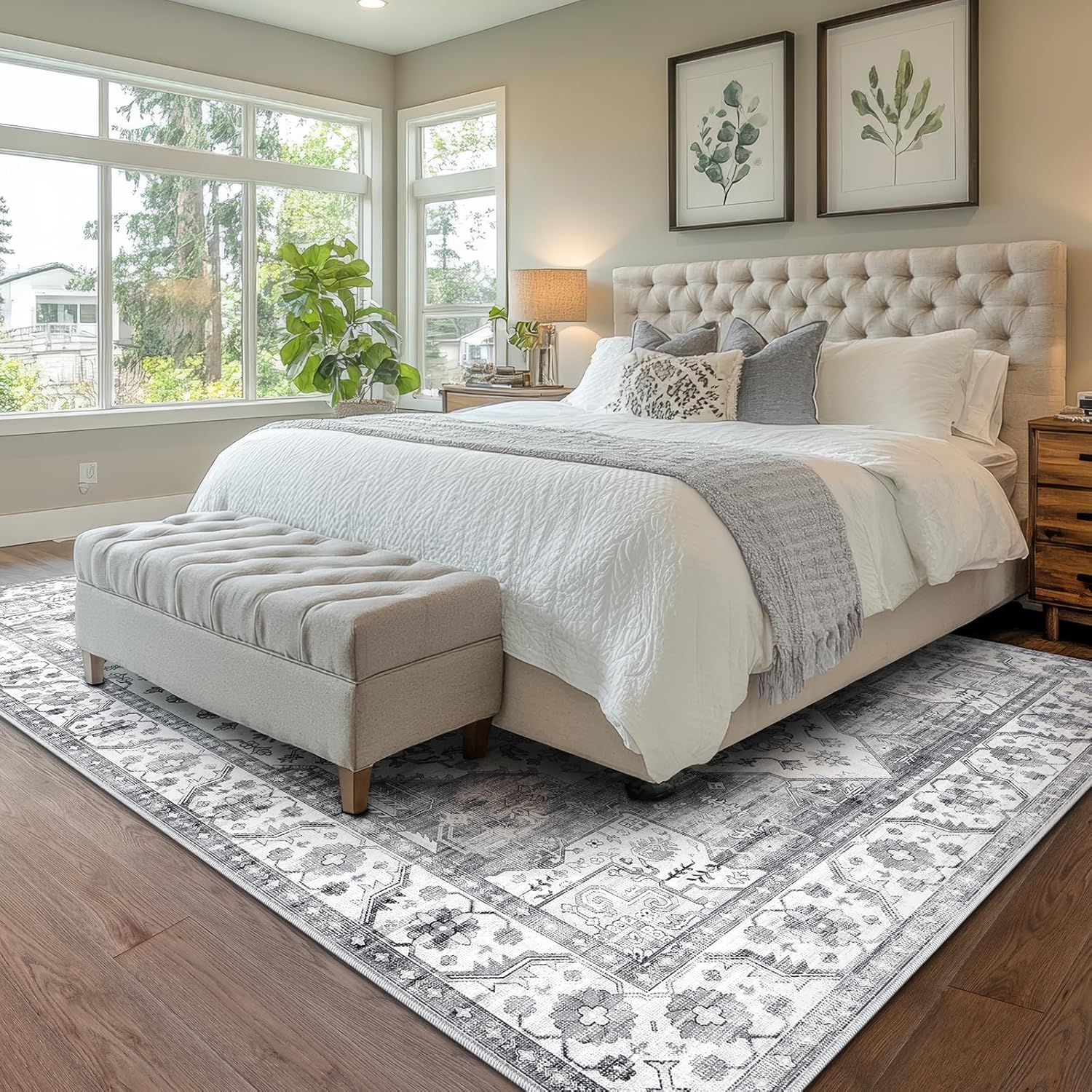 Thumbnail 5 de XSIVOD Grey Area Rug 240 x 300 cm – Washable, Non-Slip Vintage Floral Rug for Living Room