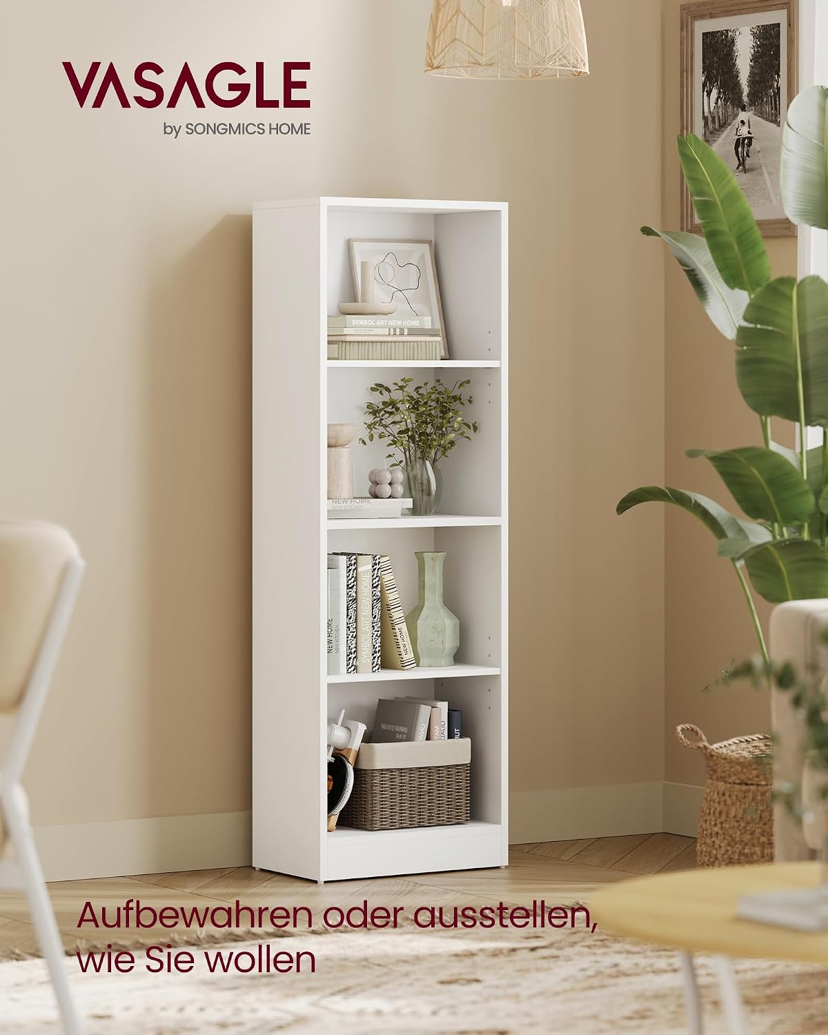 Detalle de VASAGLE Libreria a 4 ripiani regolabili 121,5 cm