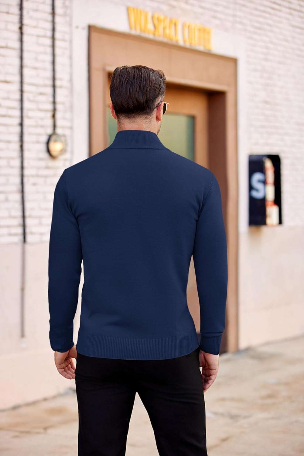 Thumbnail 3 de COOFANDY Pull camionneur homme hiver col roulé zippé 1/4 slim fit