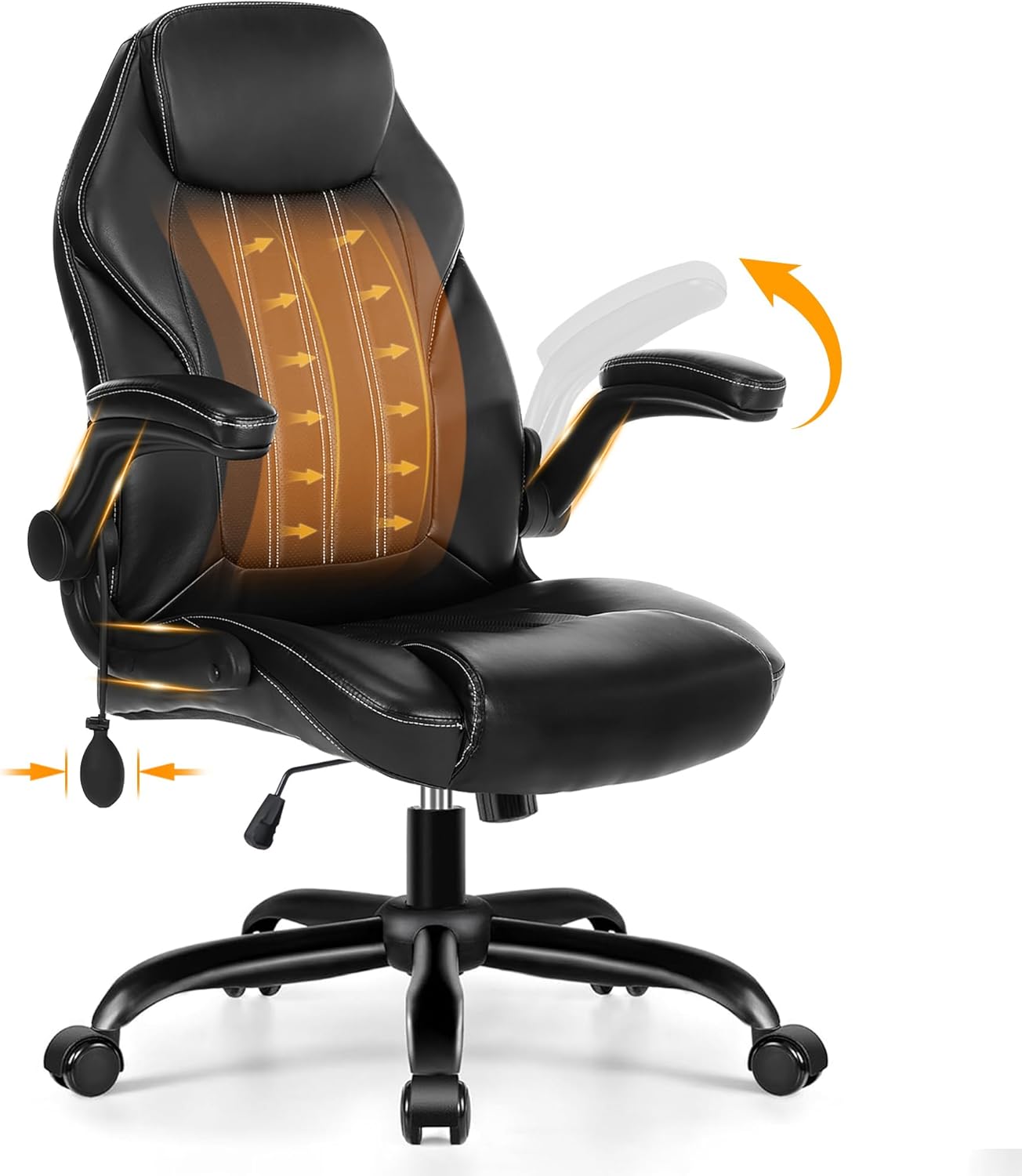 Ylzyxal Office Desk Chair with Adjustable Air Lumbar, Flip-Up Arms, and 360° Swivel Wheels