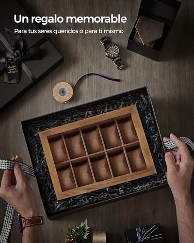 Thumbnail 7 de SONGMICS Caja para Relojes de Madera Maciza, 10 Compartimentos