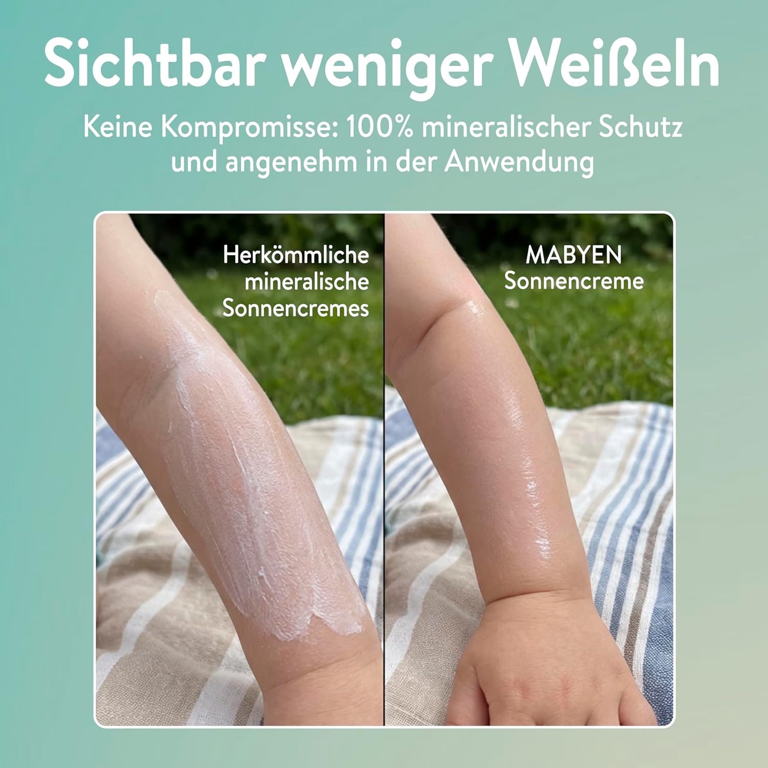 Detalle de MABYEN 100% Mineralische Sonnencreme Baby & Kids LSF 50 – sanfter, sofortiger Schutz ohne Weißeln