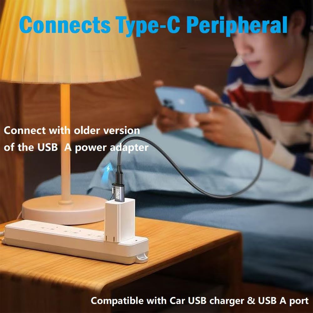 Detalle de AVMAX USB to USB-C Adapter 4-Pack, USB-A Male to USB-C Female, Gray