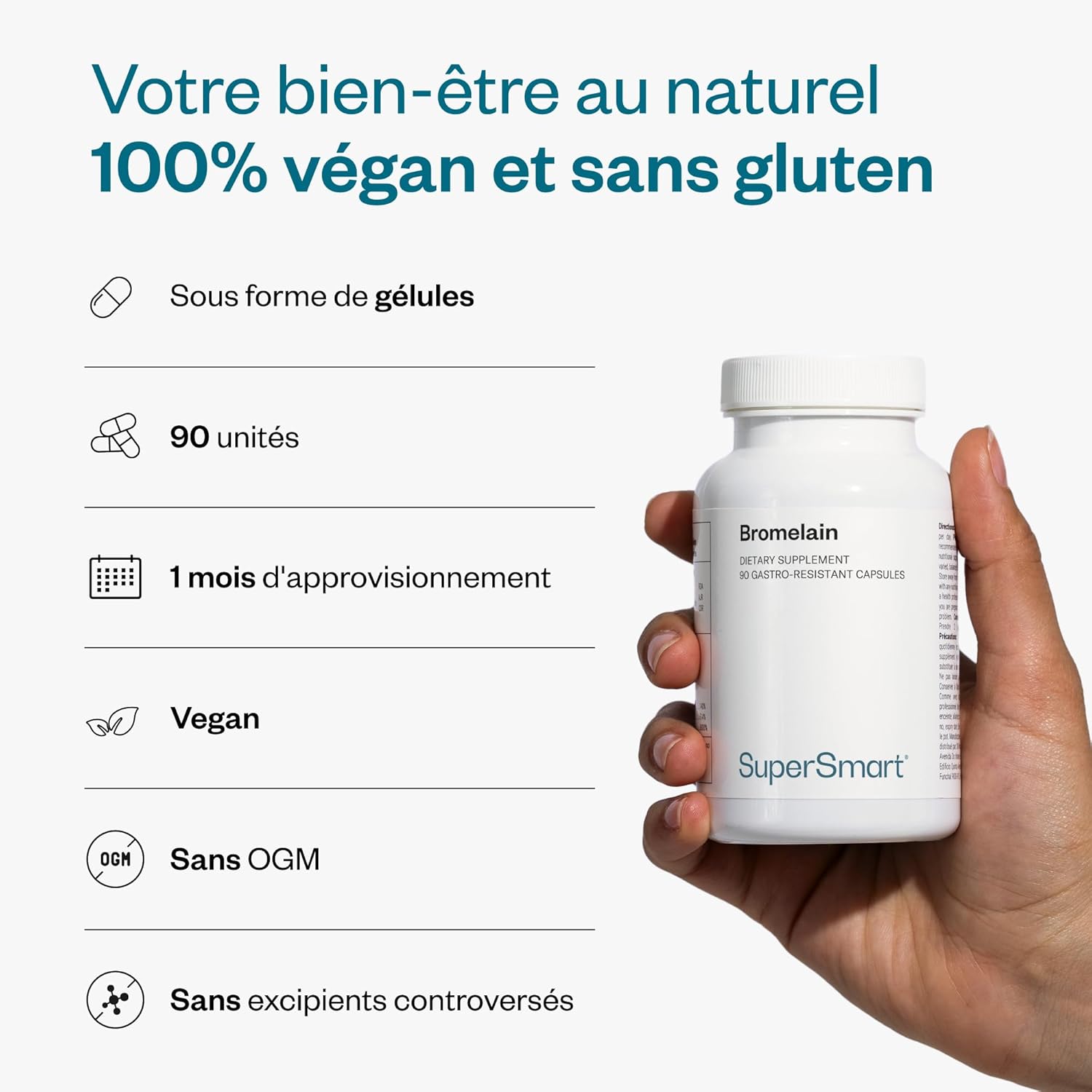 Thumbnail 4 de Bromelaïne 500 mg Supersmart – Enzyme anti-inflammatoire d’extrait de la tige d’ananas