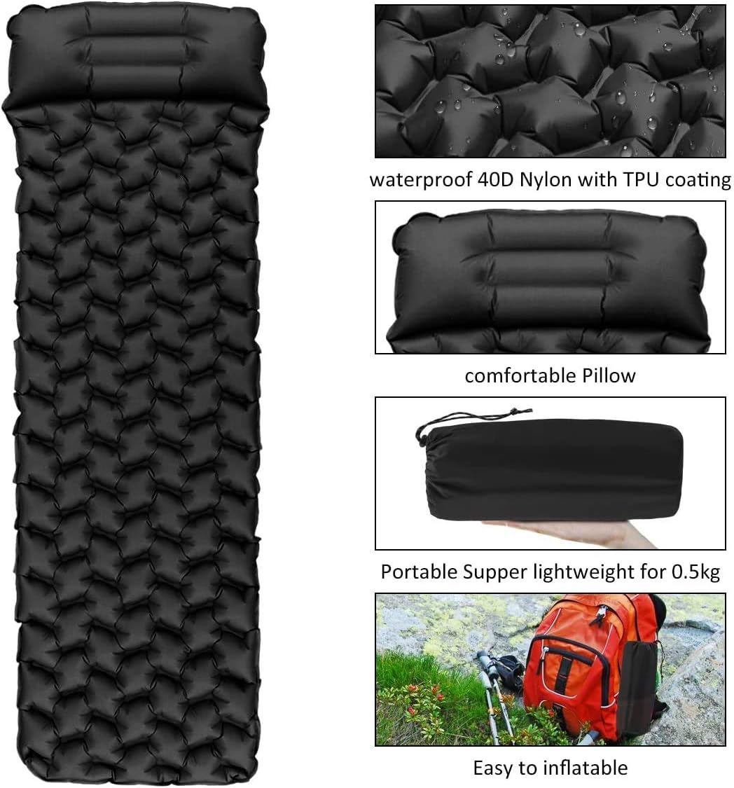 Detalle de Sundom Isomatte Camping – Ultraleichte, aufblasbare Matte mit Kissen (190 × 59 × 6 cm)