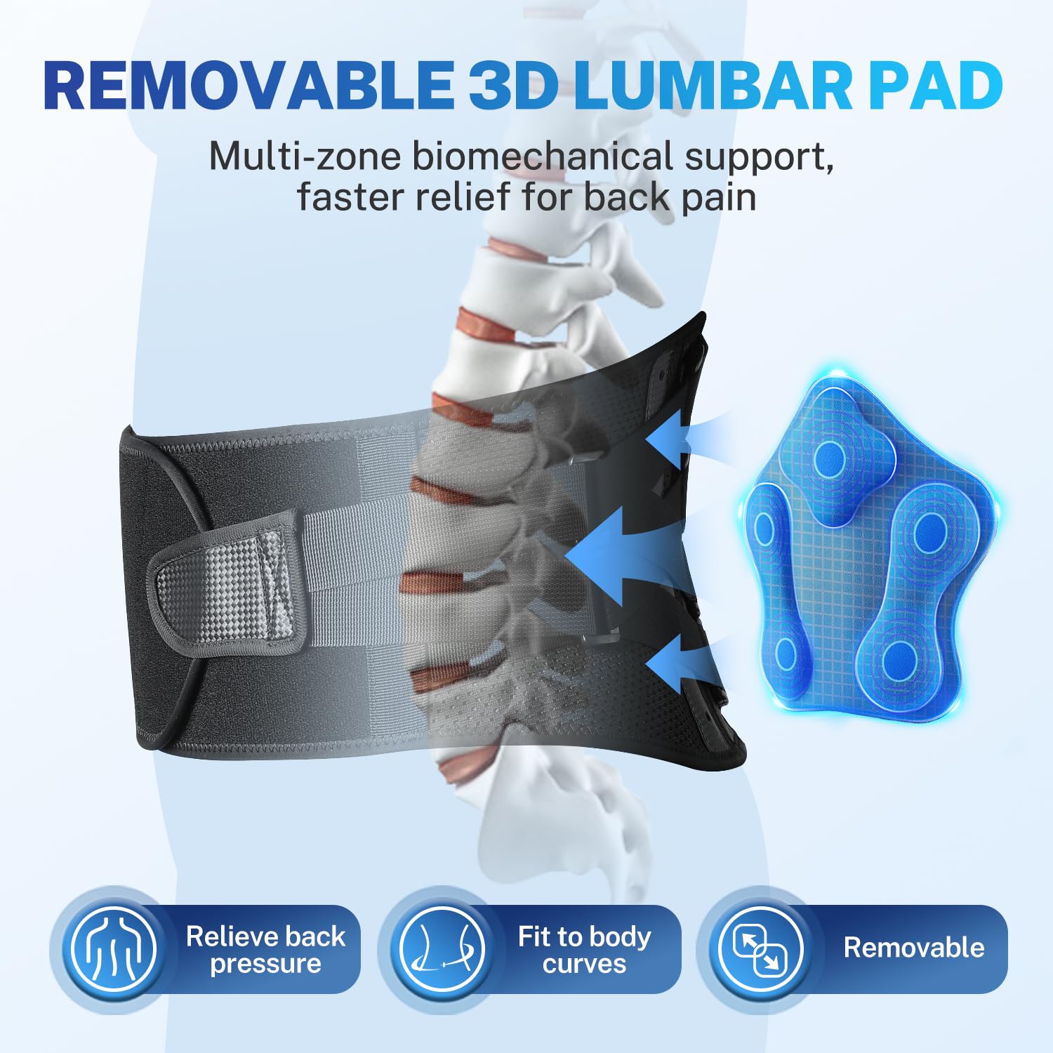 Detalle 2 de Fitomo Fascia Lombare Supporto Schiena 3D con cuscino in memory foam e stecche in fibra di carbonio