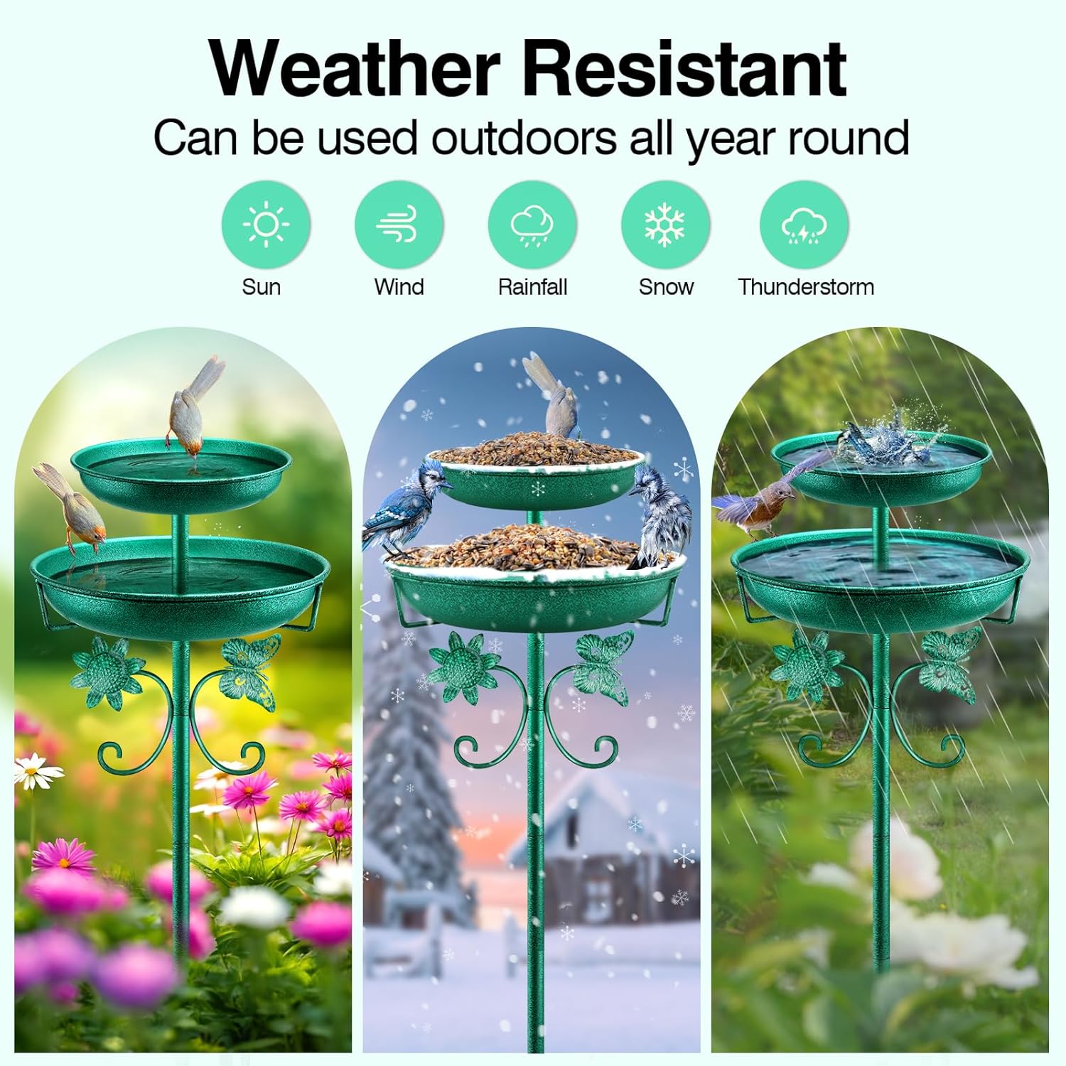 Detalle de Metal Bird Bath for Outside (42In) Double Vintage Freestanding Birdbath & Feeder with 5‑Pronged Base